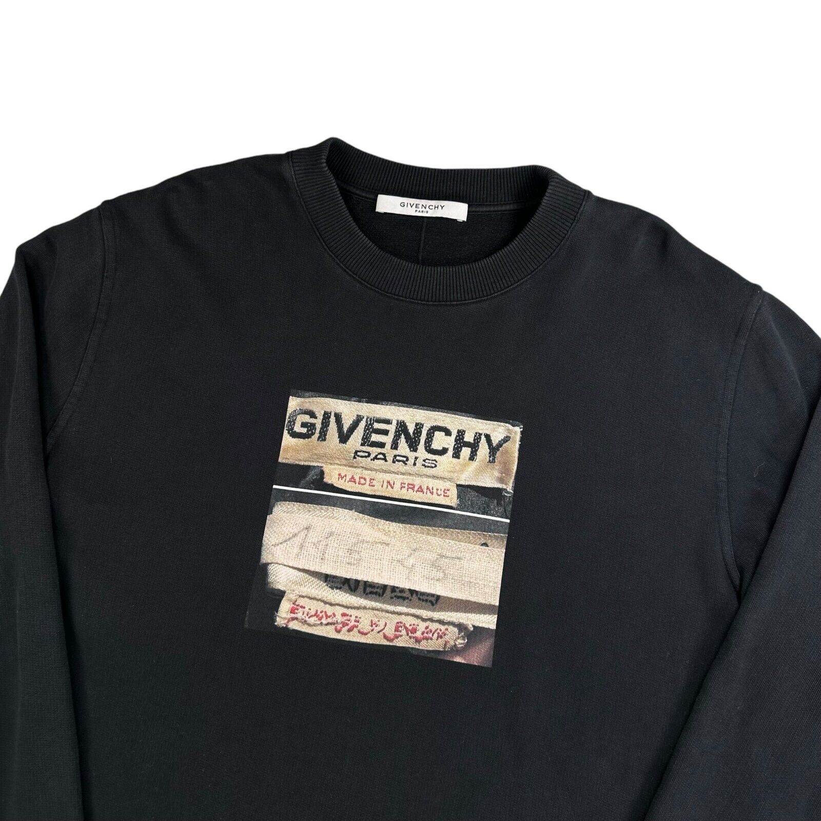 Givenchy Size L Black Sweatshirt Label Chest Logo Graphic Print Heavy Bandage