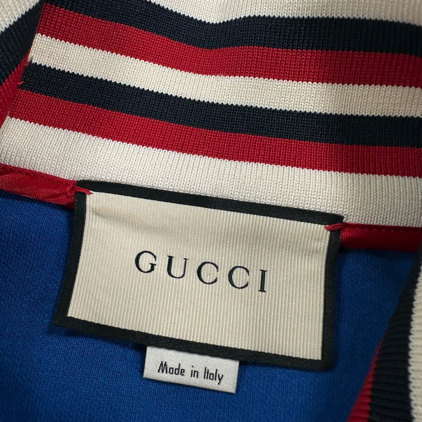 Gucci Size M Track Jacket Blue Fully Taped Striped Tennis Style Chest Logo Zip