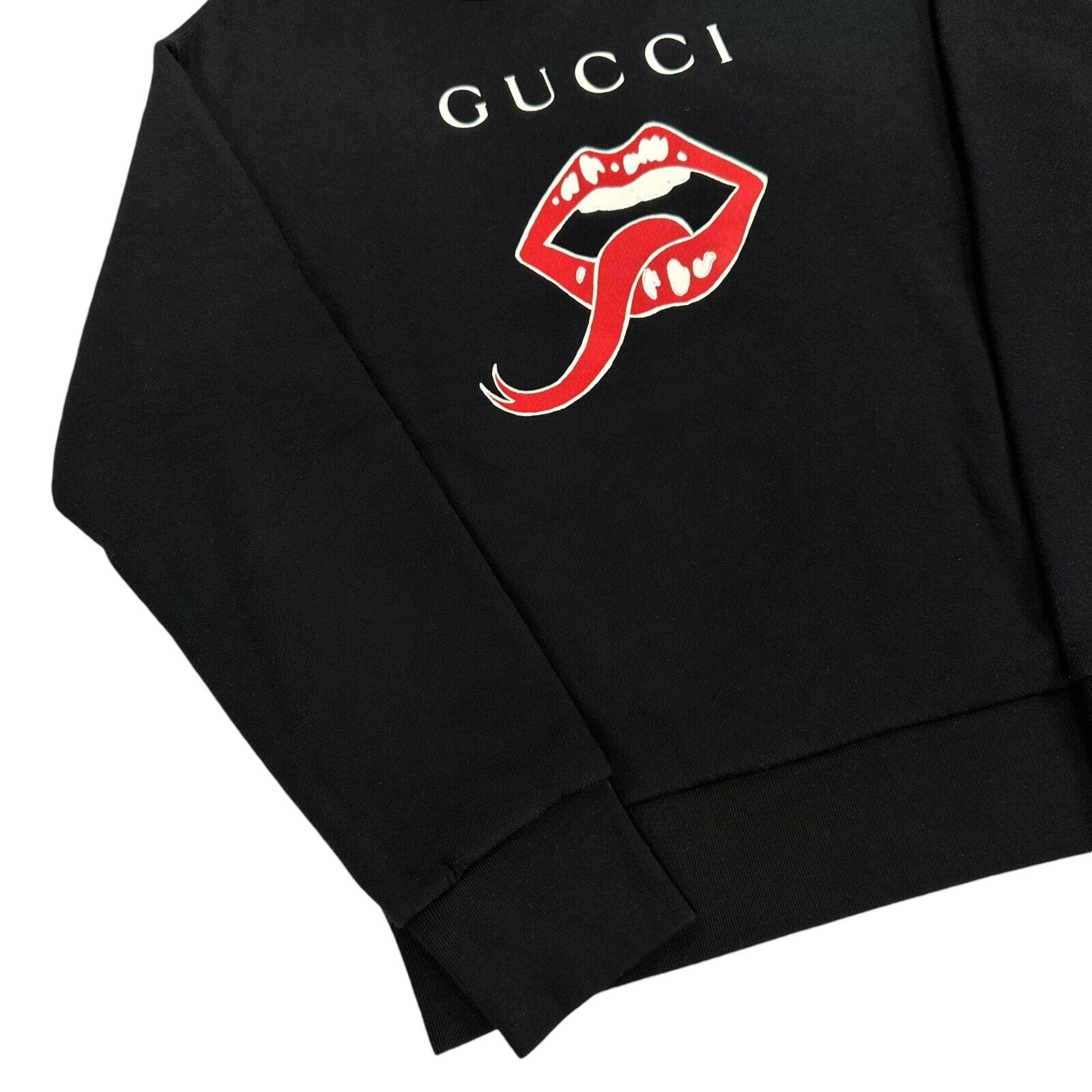 Gucci Size S Sweatshirt Black Lips/Mouth Logo Cotton Graphic Print Logo