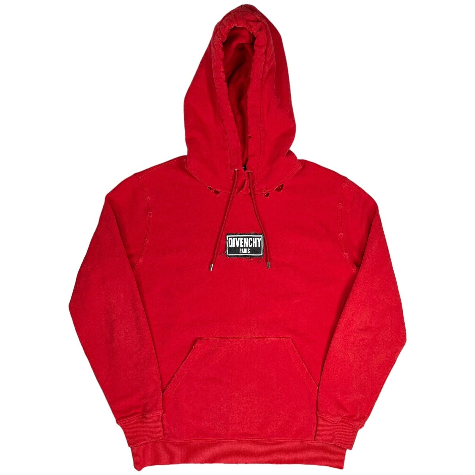 Givenchy Size S Sweatshirt Red Distressed Oversized Smock Box Logo Hoodie