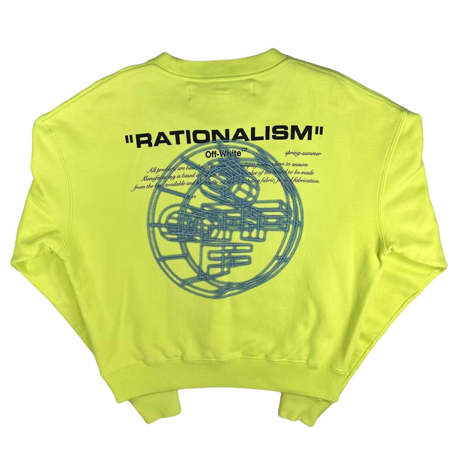 Off-White Size XS Sweatshirt Neon Green/Yellow Rationalism Back Logo Crewneck