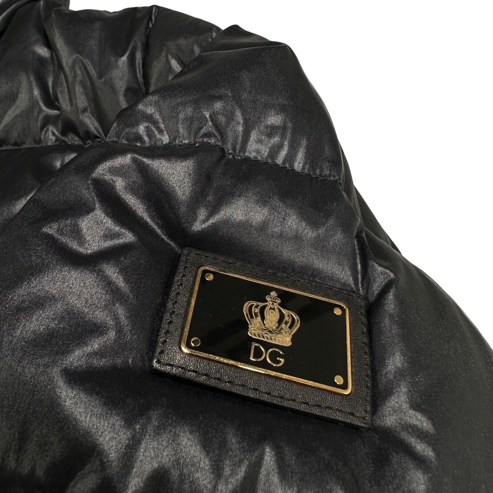 Dolce & Gabbana Size M Puffer Jacket Black DG Crown Badge Logo Zip Up Coat