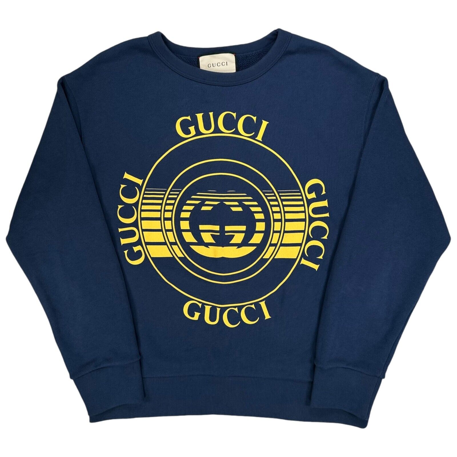 Gucci Size M Sweatshirt Deep Blue Record Disk Logo Graphic GG Logo Crewneck