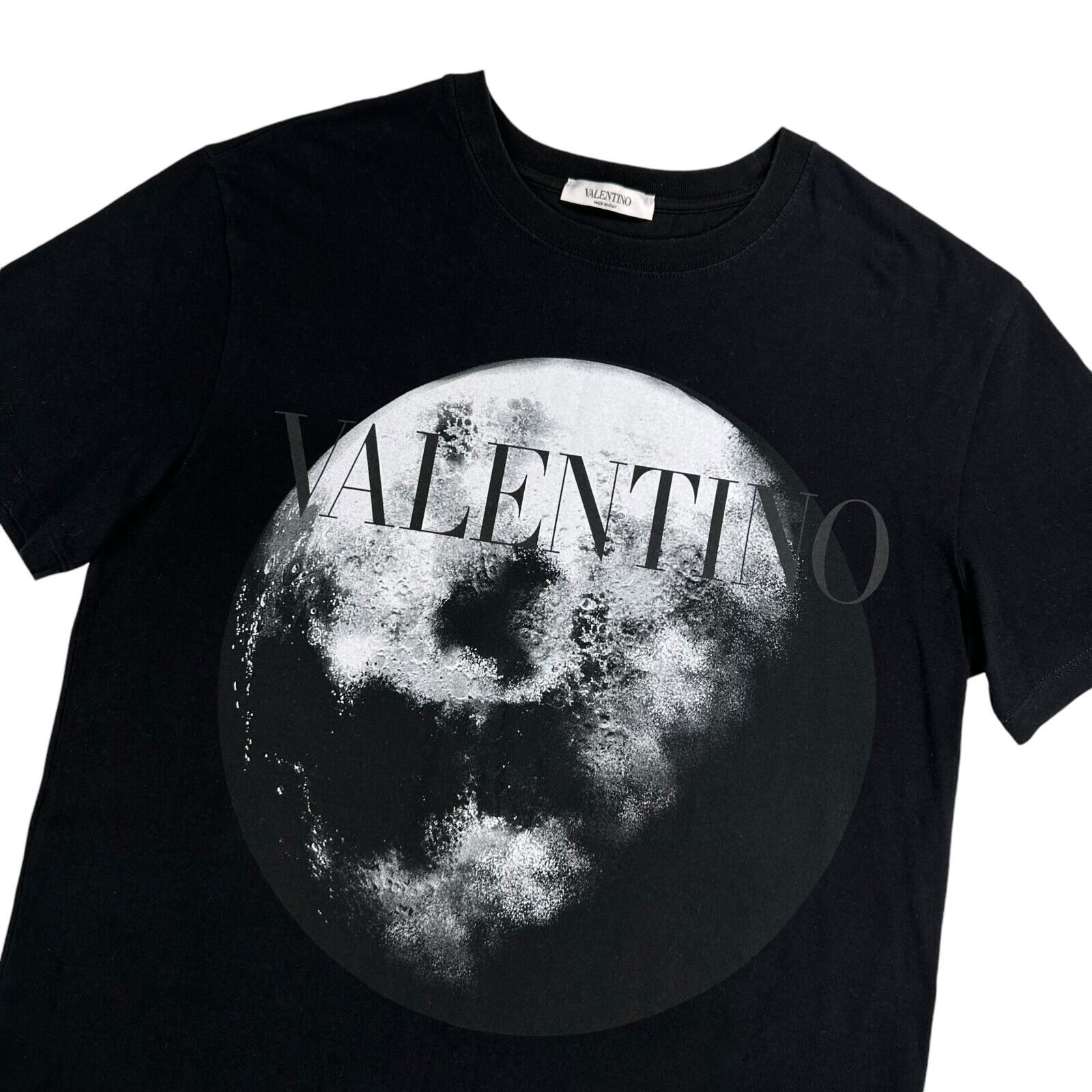 Valentino Size M T-Shirt Black Moon Chest Logo Graphic Print Crew Cotton Tee