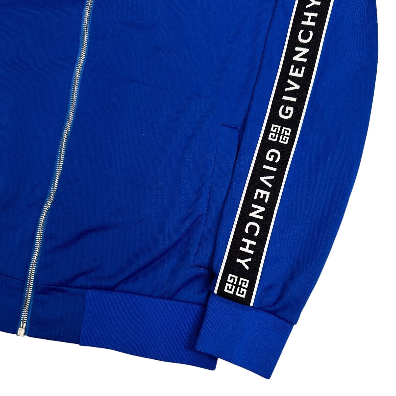 Givenchy Size S Track Jacket Blue Taped Sleeve Logo GG Zip Up Embroidered