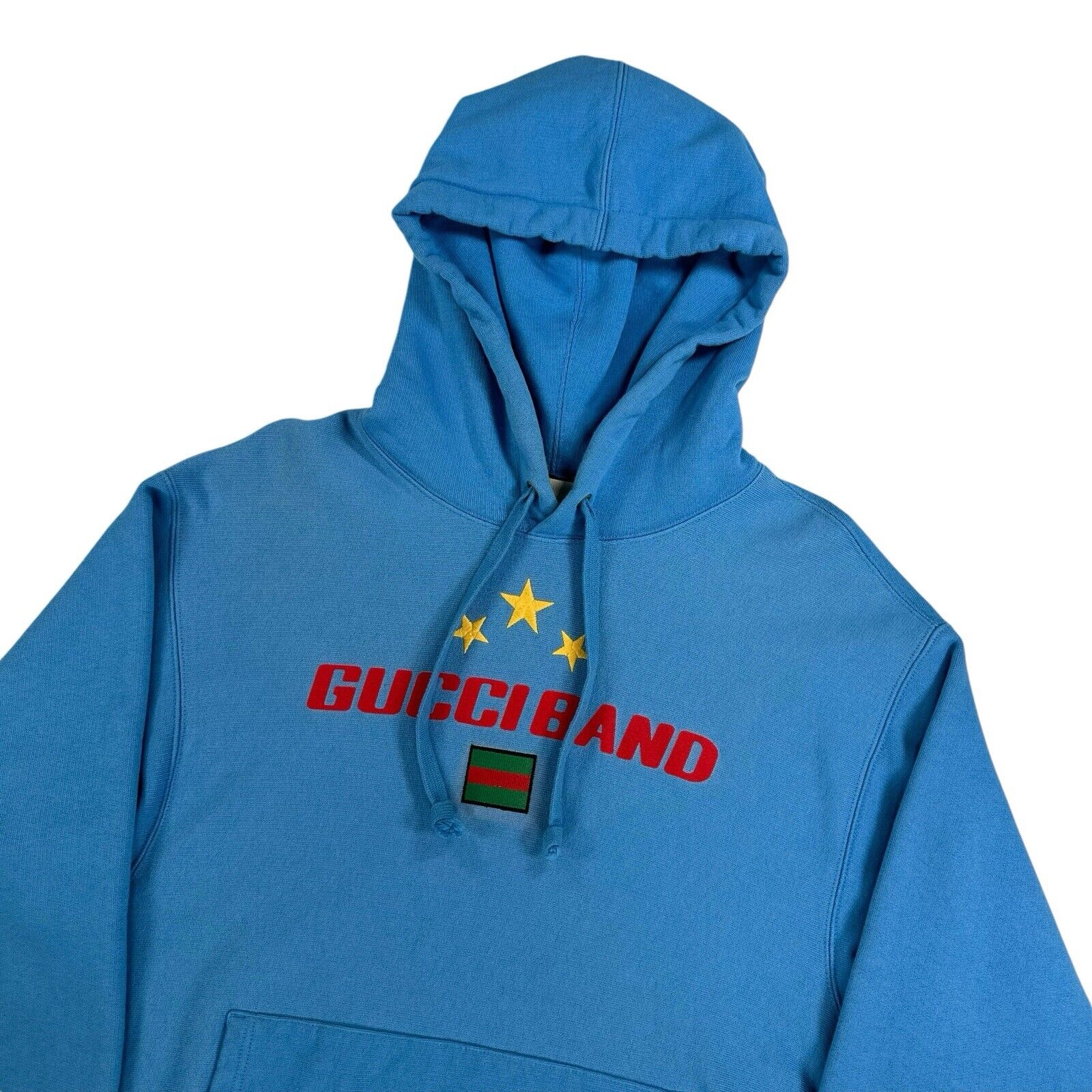 Gucci Size M Sweatshirt Baby Blue Gucci Band Embroidered Stars Logo Pullover