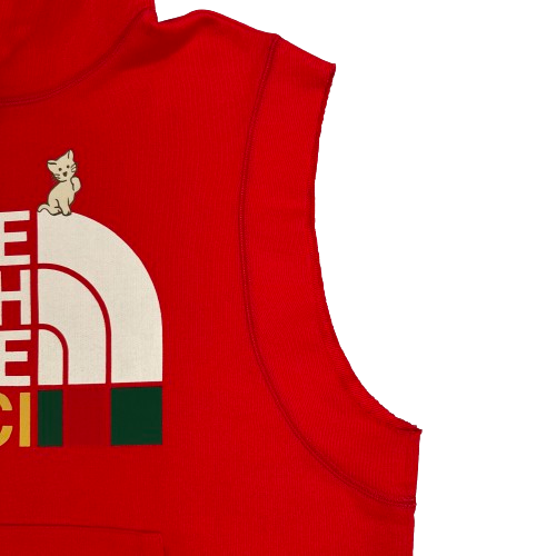 Gucci x The North Face Hoodie Sweatshirt Red Logo Print Cotton Sleeveless