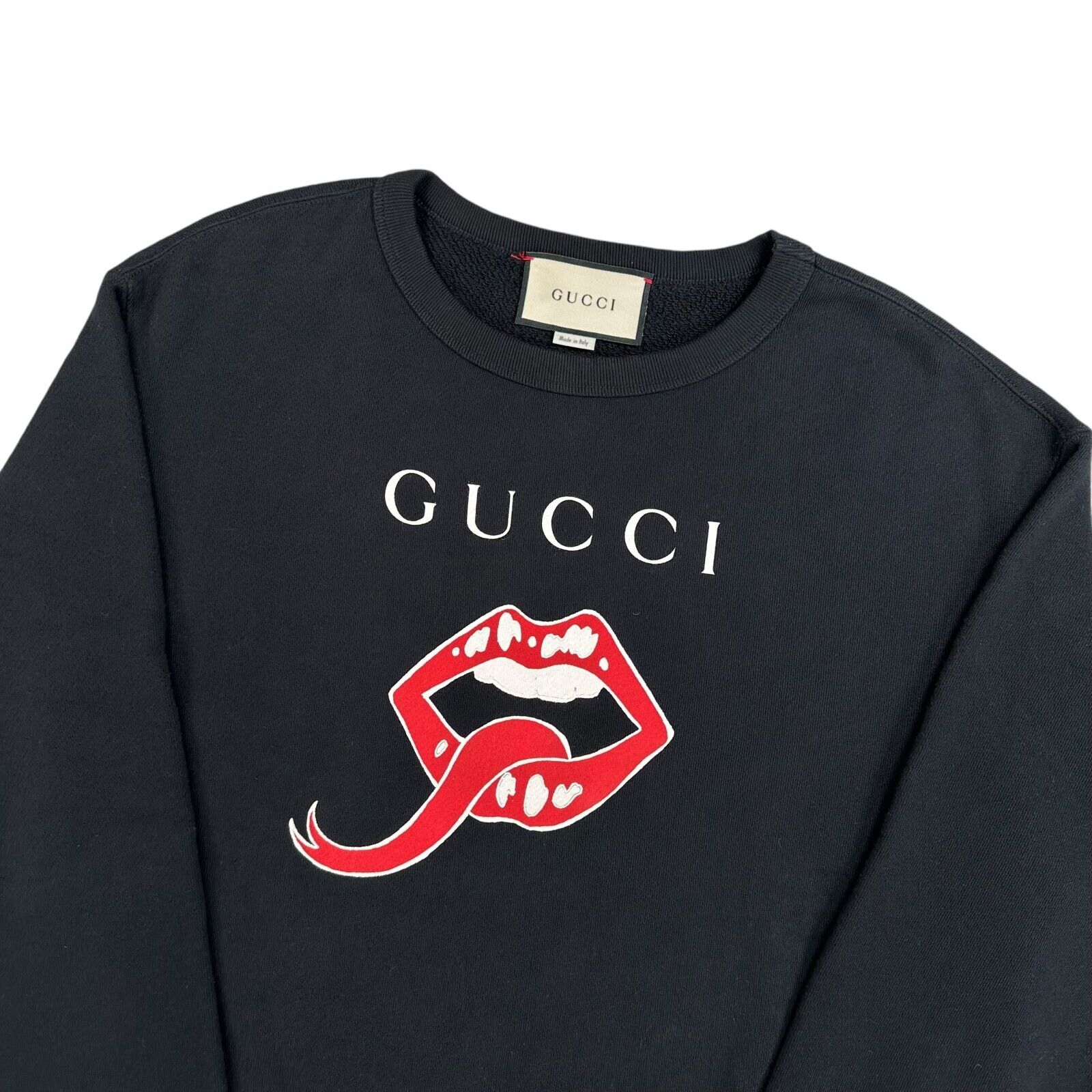 Gucci Size S Sweatshirt Black Lips/Mouth Logo Cotton Graphic Print Logo