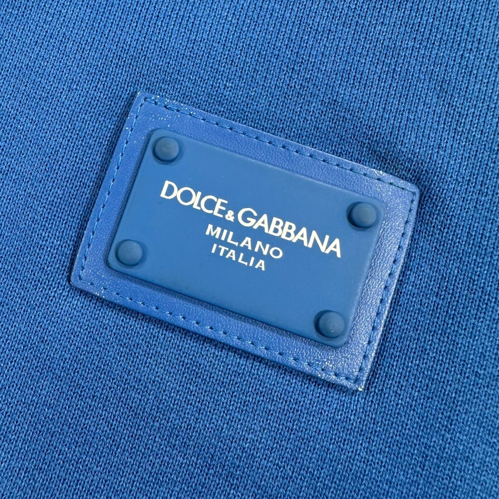 Dolce & Gabbana Size M Sweatshirt Blue on Blue Plaque Logo Heavyweight Crewneck