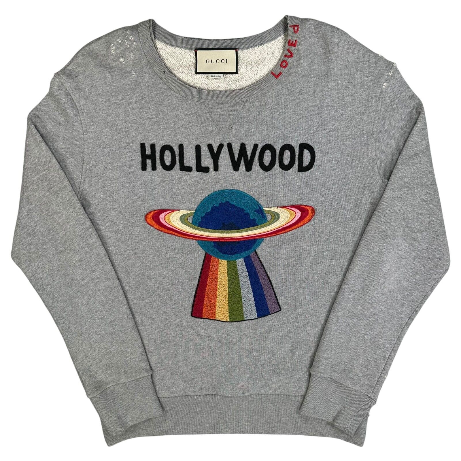 Gucci Size M Sweatshirt Grey Hollywood UFO Logo Distressed Oversized Crewneck