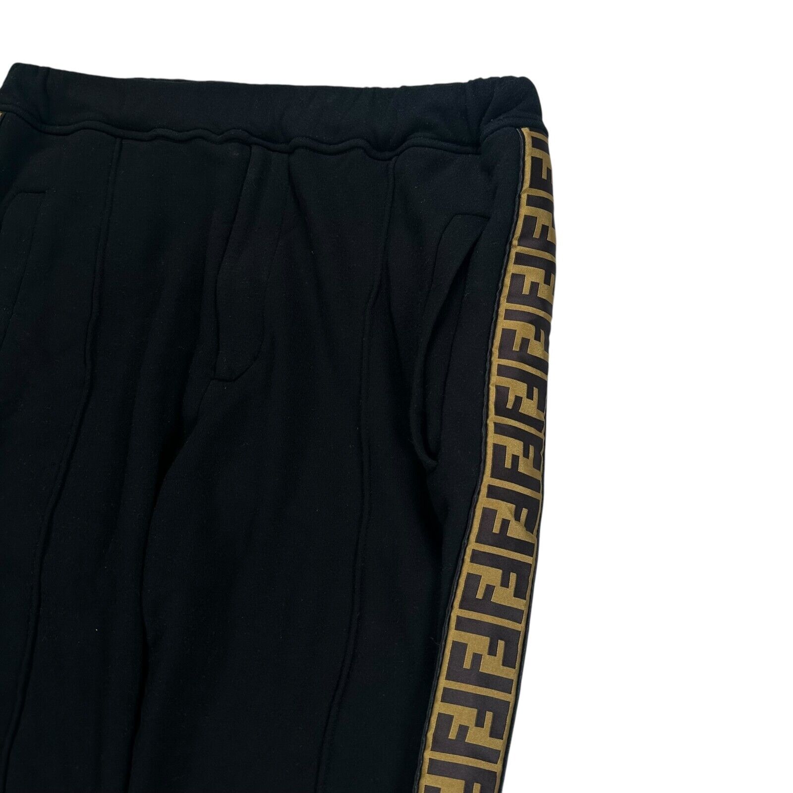 Fendi Size M Joggers Black FF Monogram Taped Leg Brown Logo Black Joggers