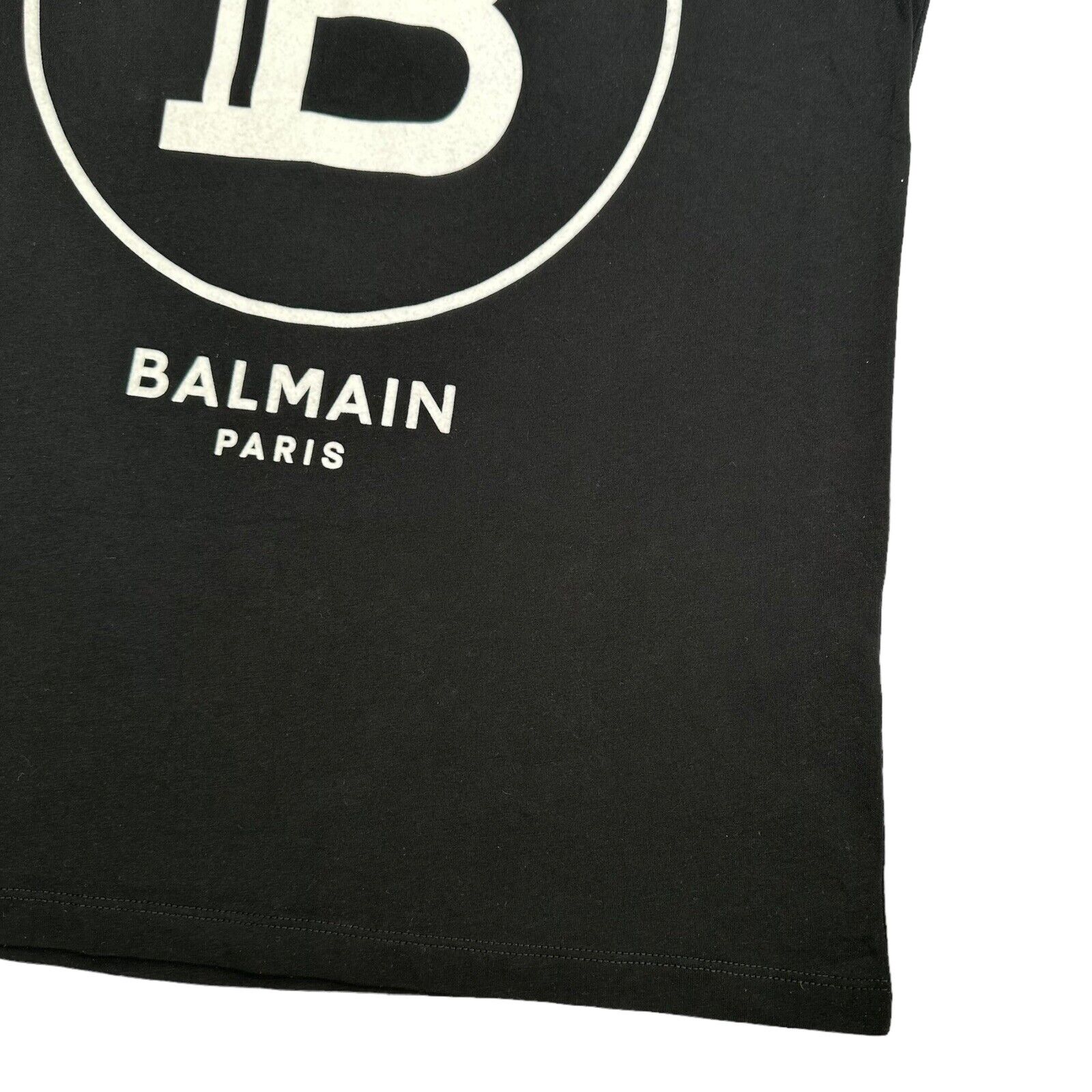 Balmain Size S T-Shirt Black Big B Graphic Print Velvet Logo Tee Cotton