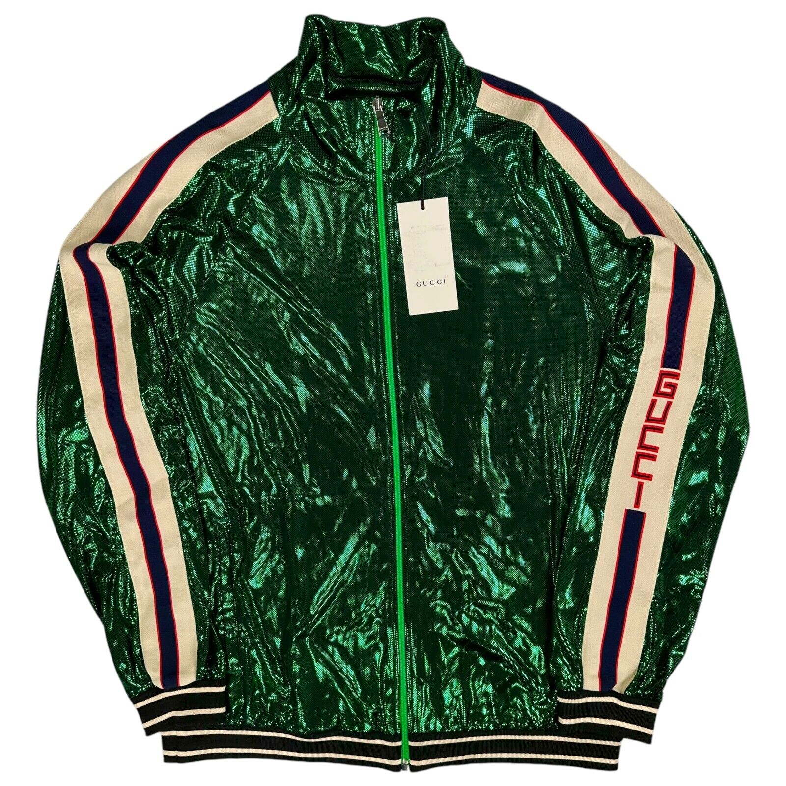 Gucci Size XL Green Track Jacket BNWT Vibrant Netted Zip Up Windbreaker Taped