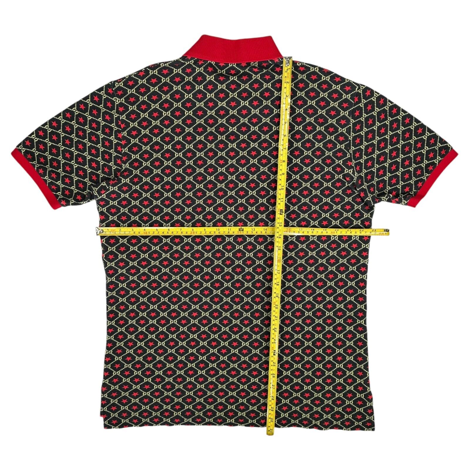 Gucci Size M Polo Shirt Black Oversized GG Stars All Over Logo Button Up Short