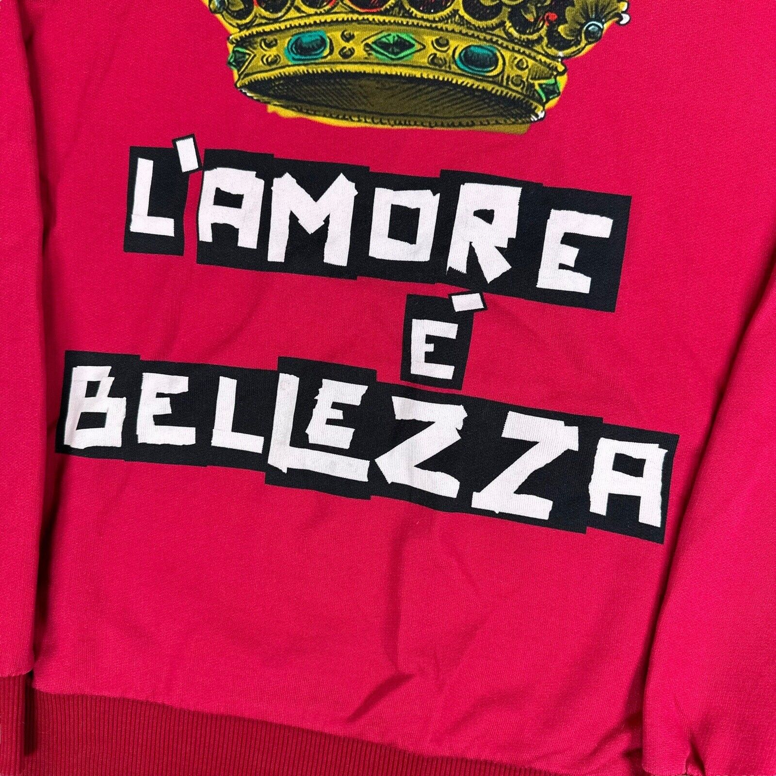 Dolce & Gabbana Size S Sweatshirt Red Crown L’Amore É Bellezza Logo Crewneck