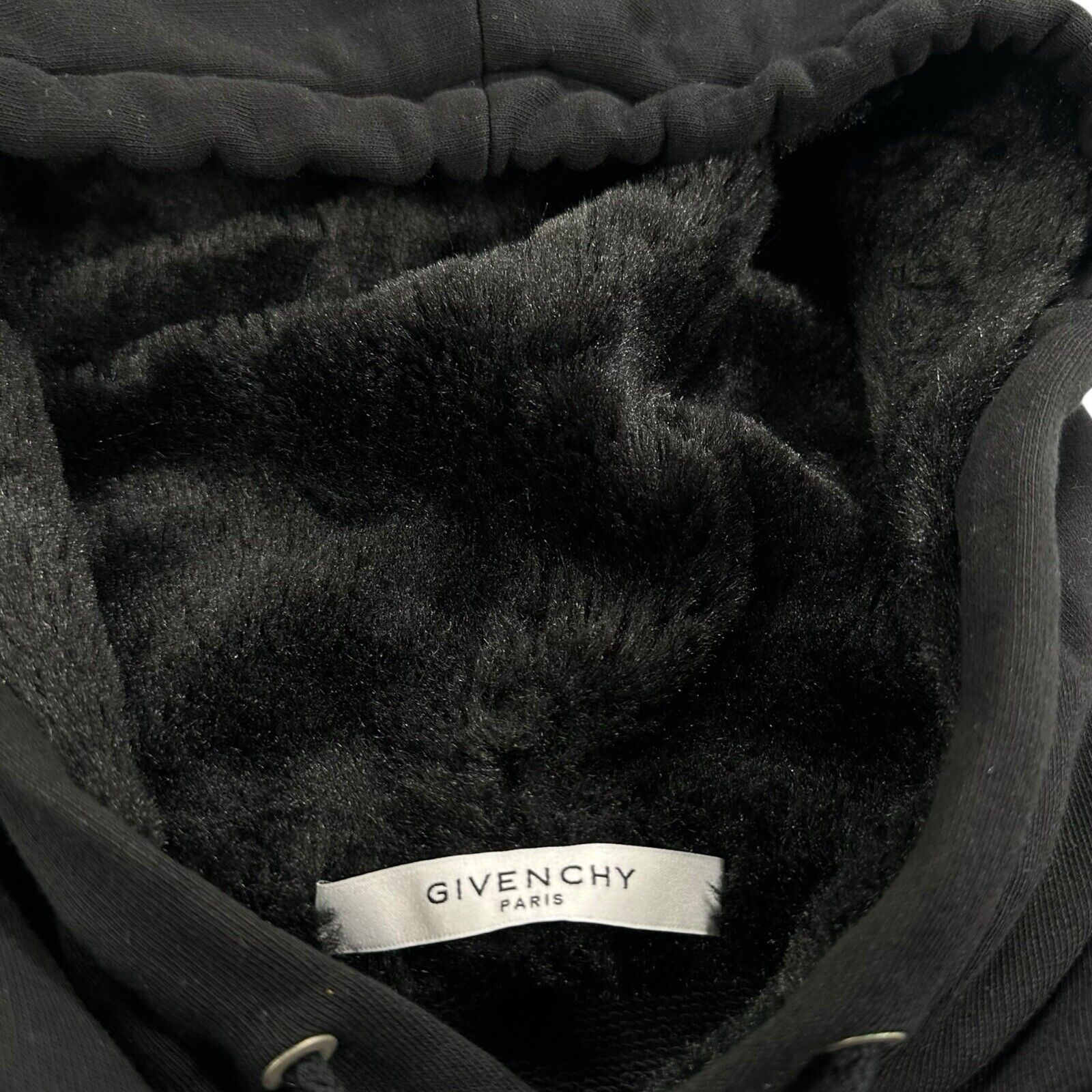 Givenchy Size S Black Sweatshirt Leaping Lion Faux Fur Hood Embroidered Pocket