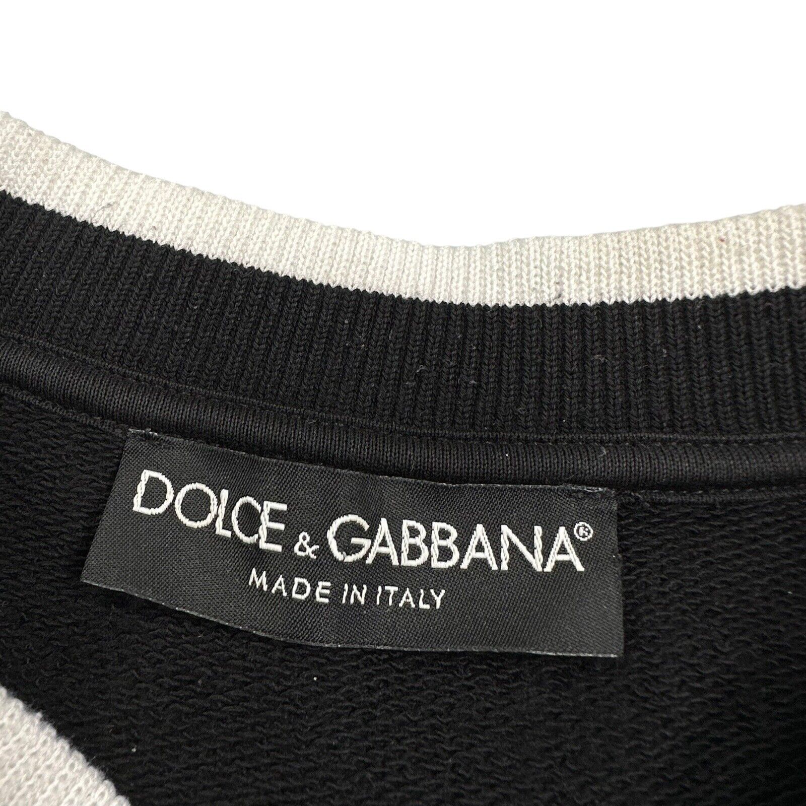 Dolce & Gabbana Size M Sweatshirt Black Plaque Logo Ringer Style Crewneck Pull