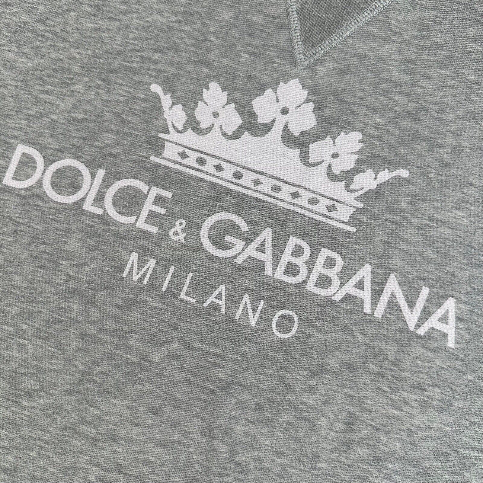 Dolce & Gabbana Size M Sweatshirt Grey Milano Crown Logo Graphic Print Crewneck