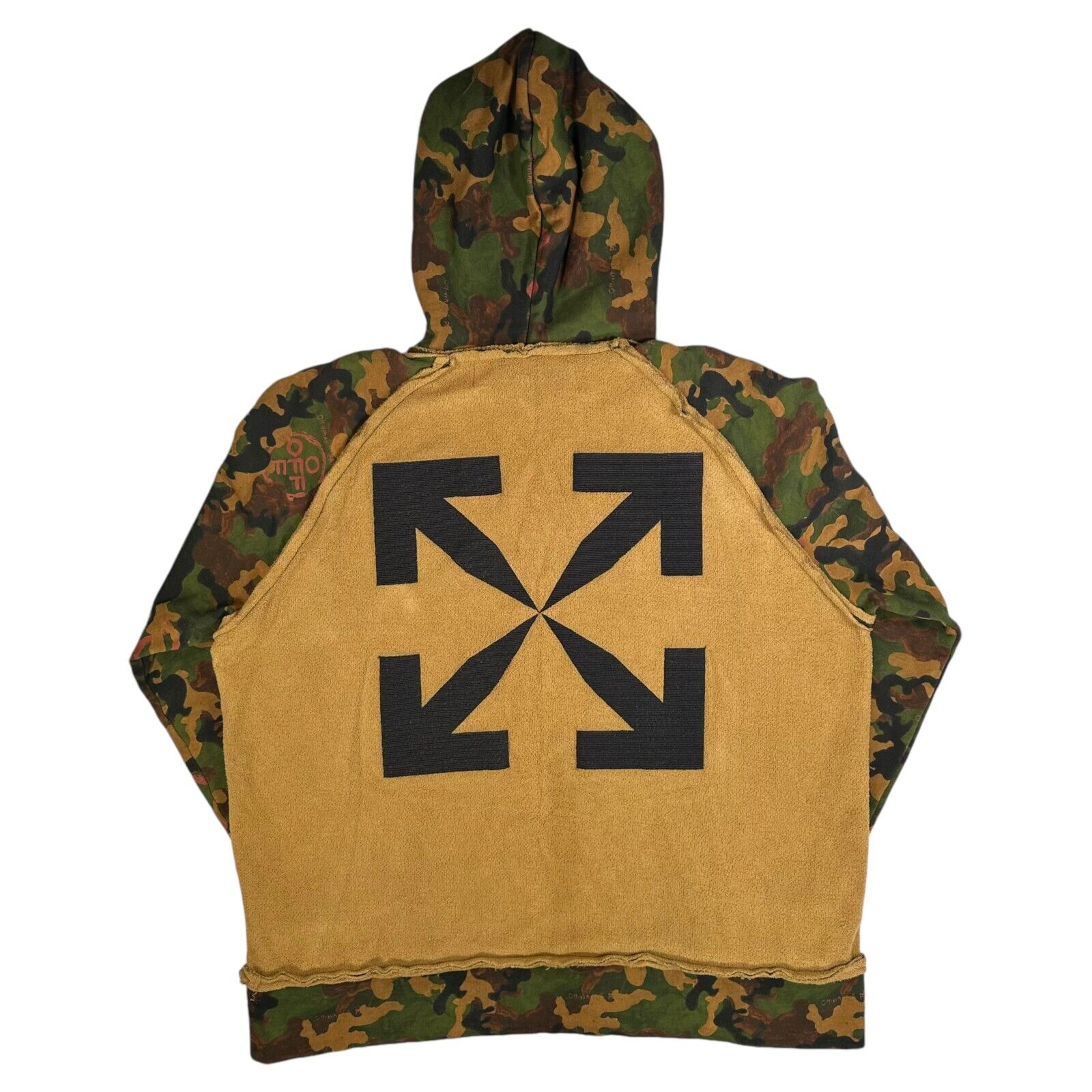 Off-White Size S Giant Oversized Woodland Camo Hoodie Circle Peace Graphic Arrow