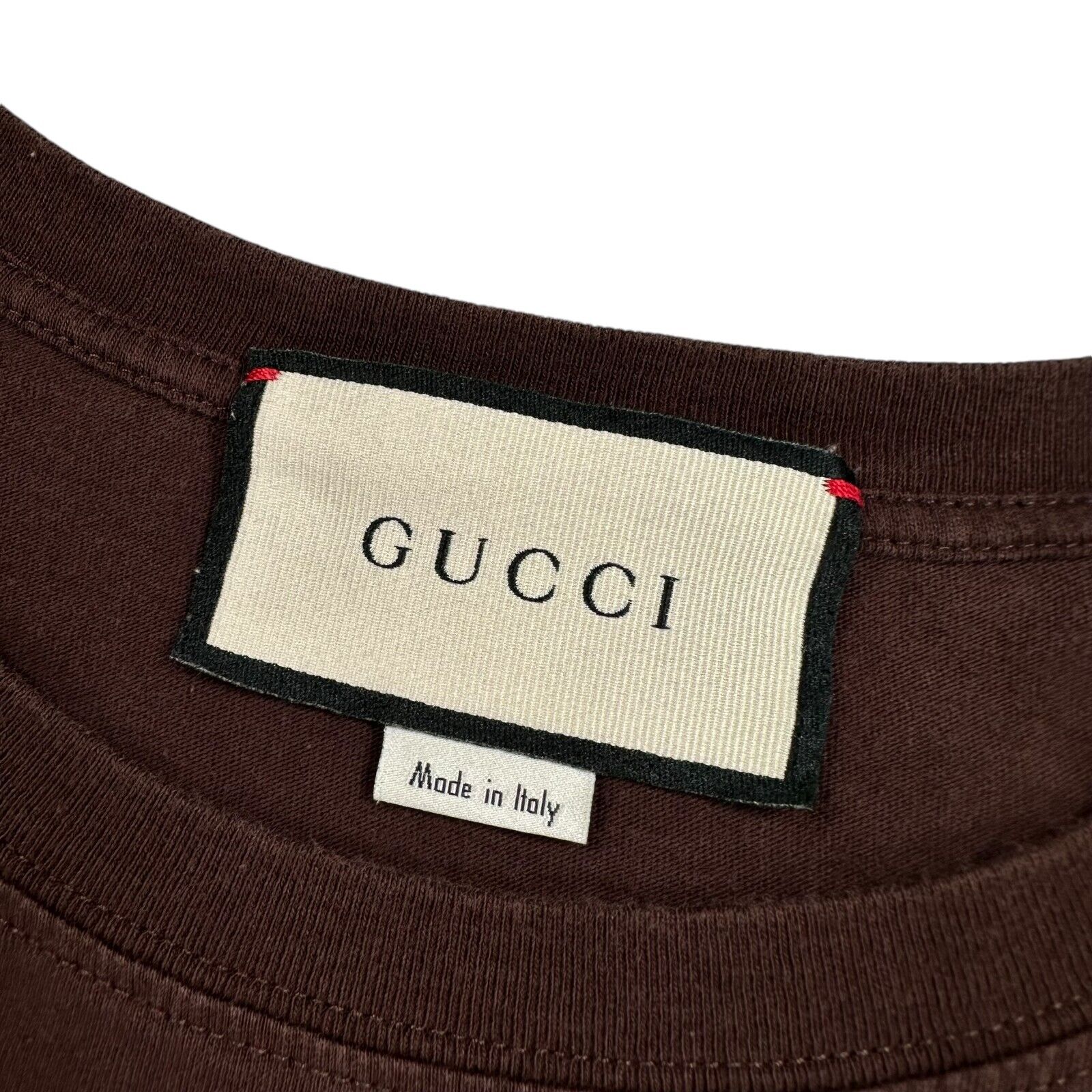 Gucci Size XL T-Shirt Brown Belt Buckle Graphic Print Logo Cotton Tee