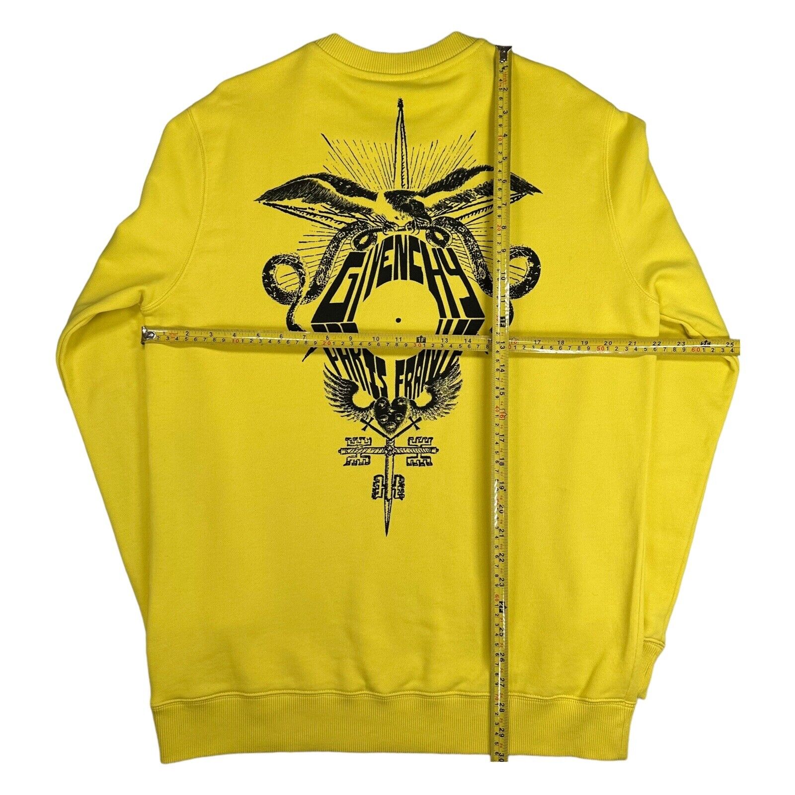 Givenchy Size S Sweatshirt Oversized Yellow Circle Curved Logo Eagle Snake Sword