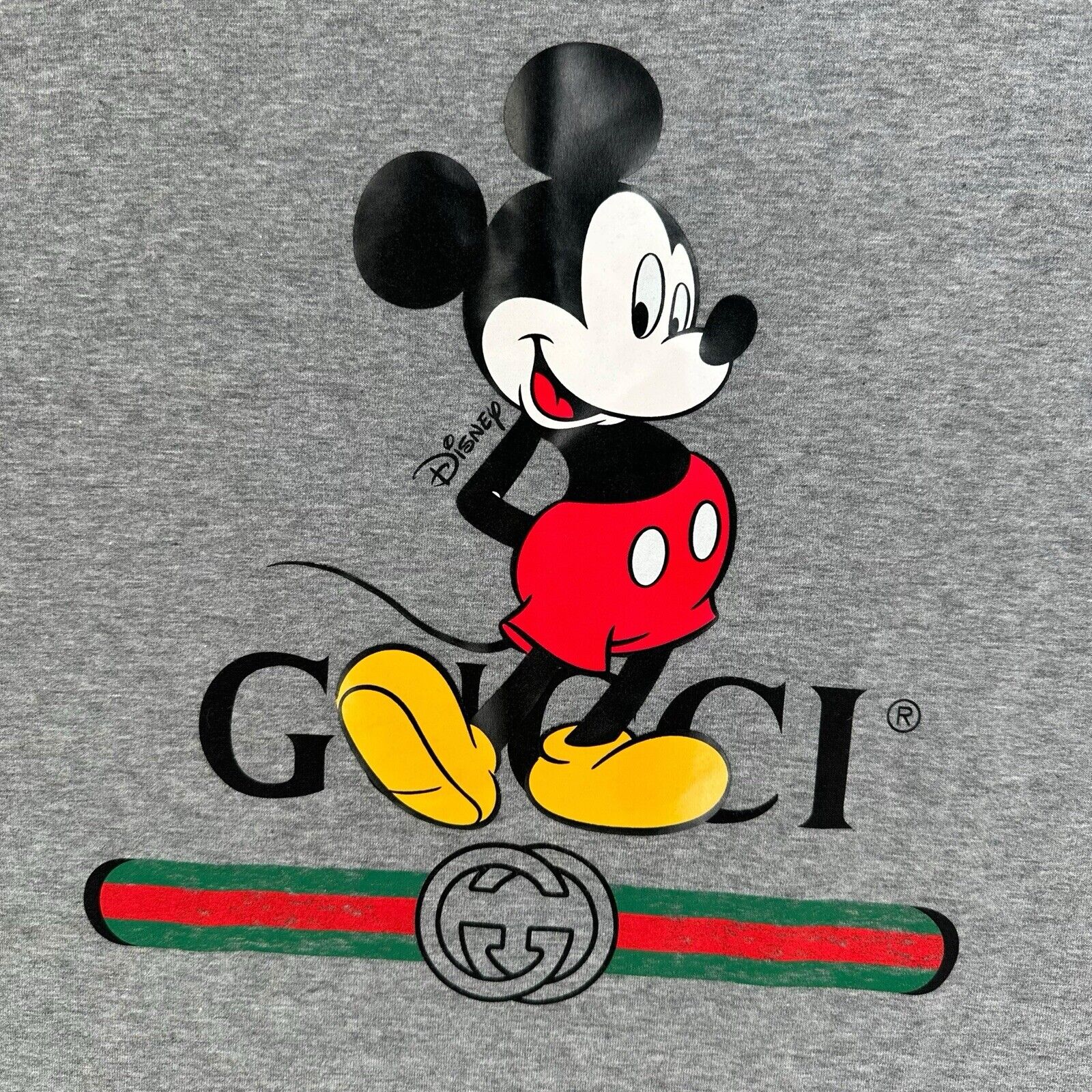 Gucci x Disney Size M T-Shirt Grey Oversized Mickey Mouse Graphic Logo Belt