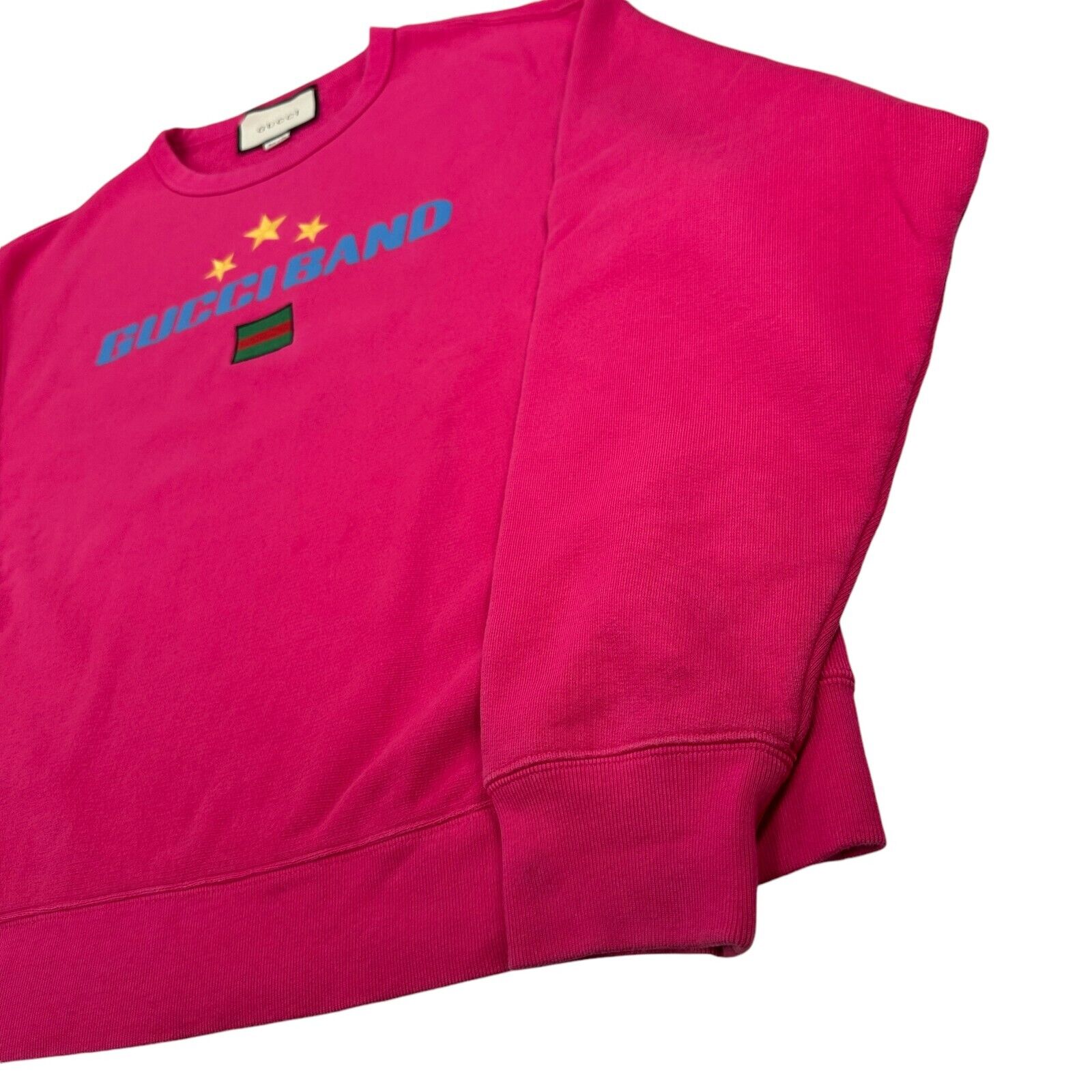 Gucci Size M Sweatshirt Pink Gucci Band Embroidered Stars Logo Cotton Crewneck