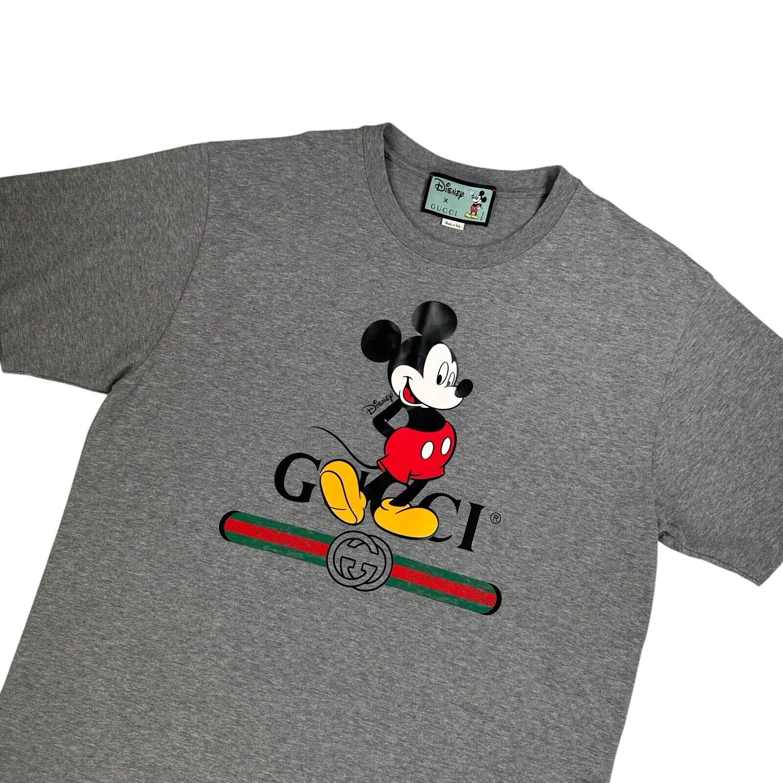 Gucci x Disney Size M T-Shirt Grey Oversized Mickey Mouse Graphic Logo Belt