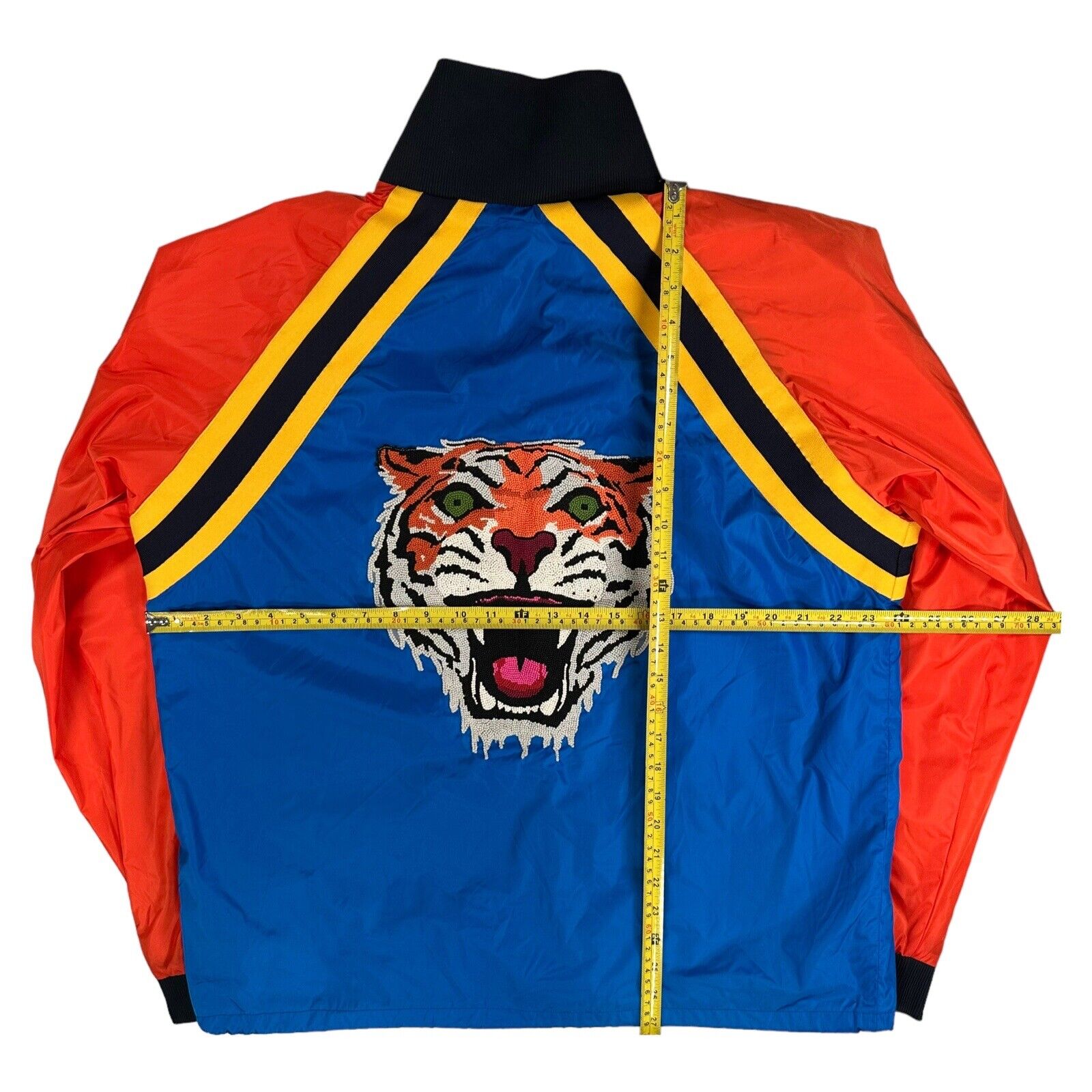 Gucci Size XL Windbreaker Blue/Orange Webbed Embroidered Tiger Logo Zip Up