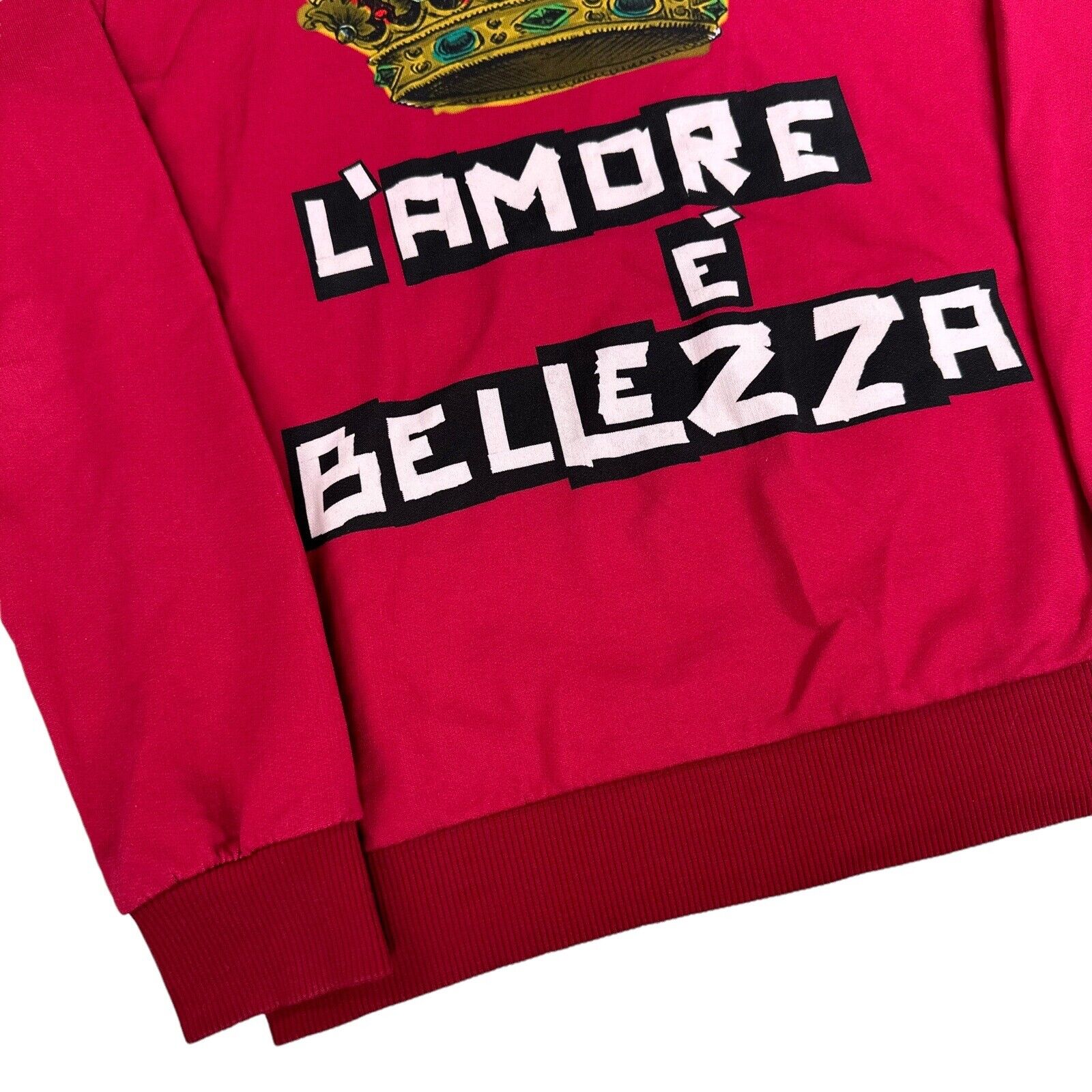 Dolce & Gabbana Size S Sweatshirt Red Crown L’Amore É Bellezza Logo Crewneck