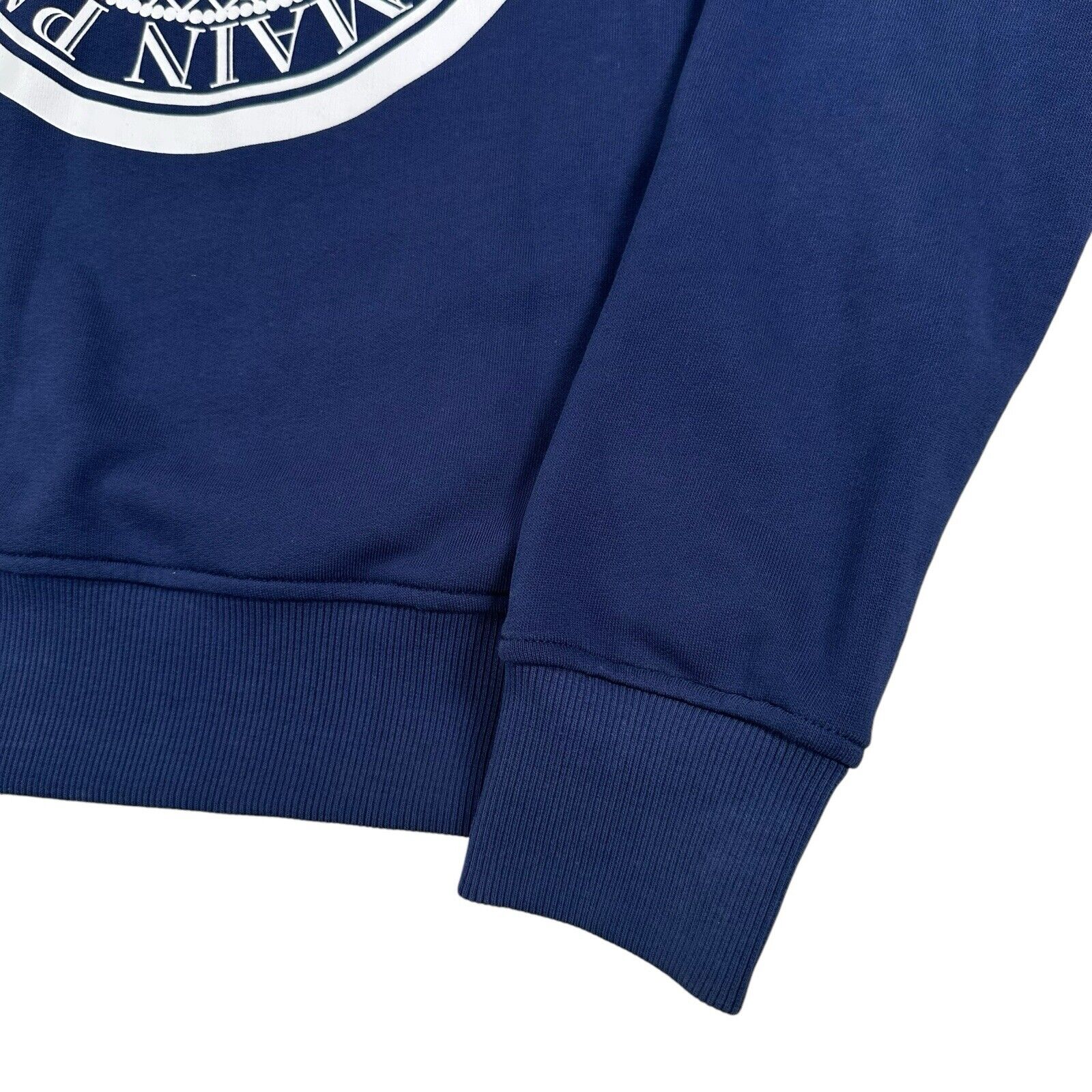 Balmain Size S Blue Sweatshirt Coin Logo Emblem Crewneck Light Navy