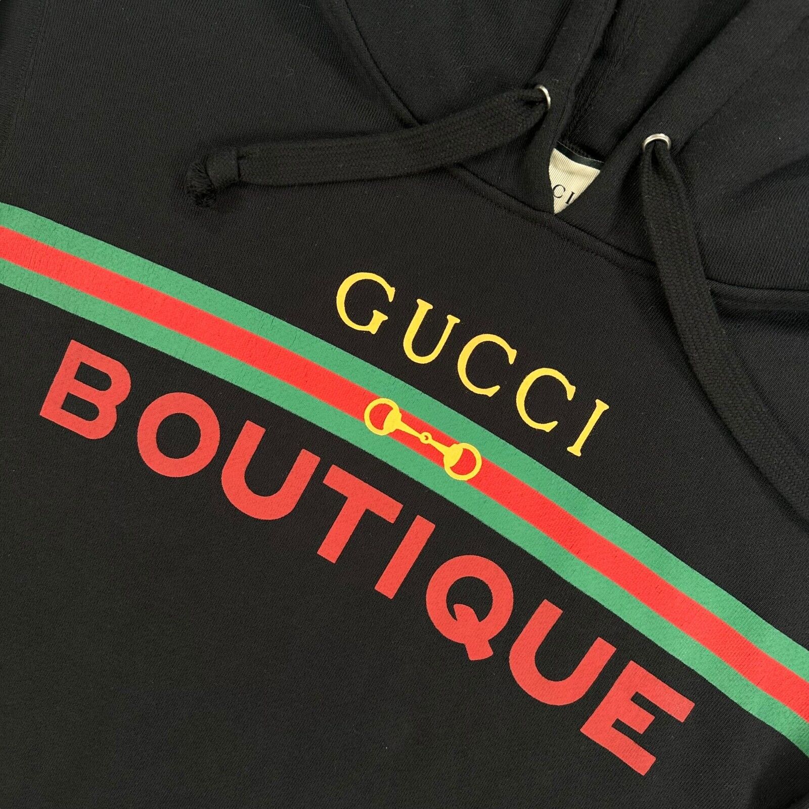 Gucci Size S Sweatshirt Black Boutique Logo Belt Buckle Graphic Print Oversized