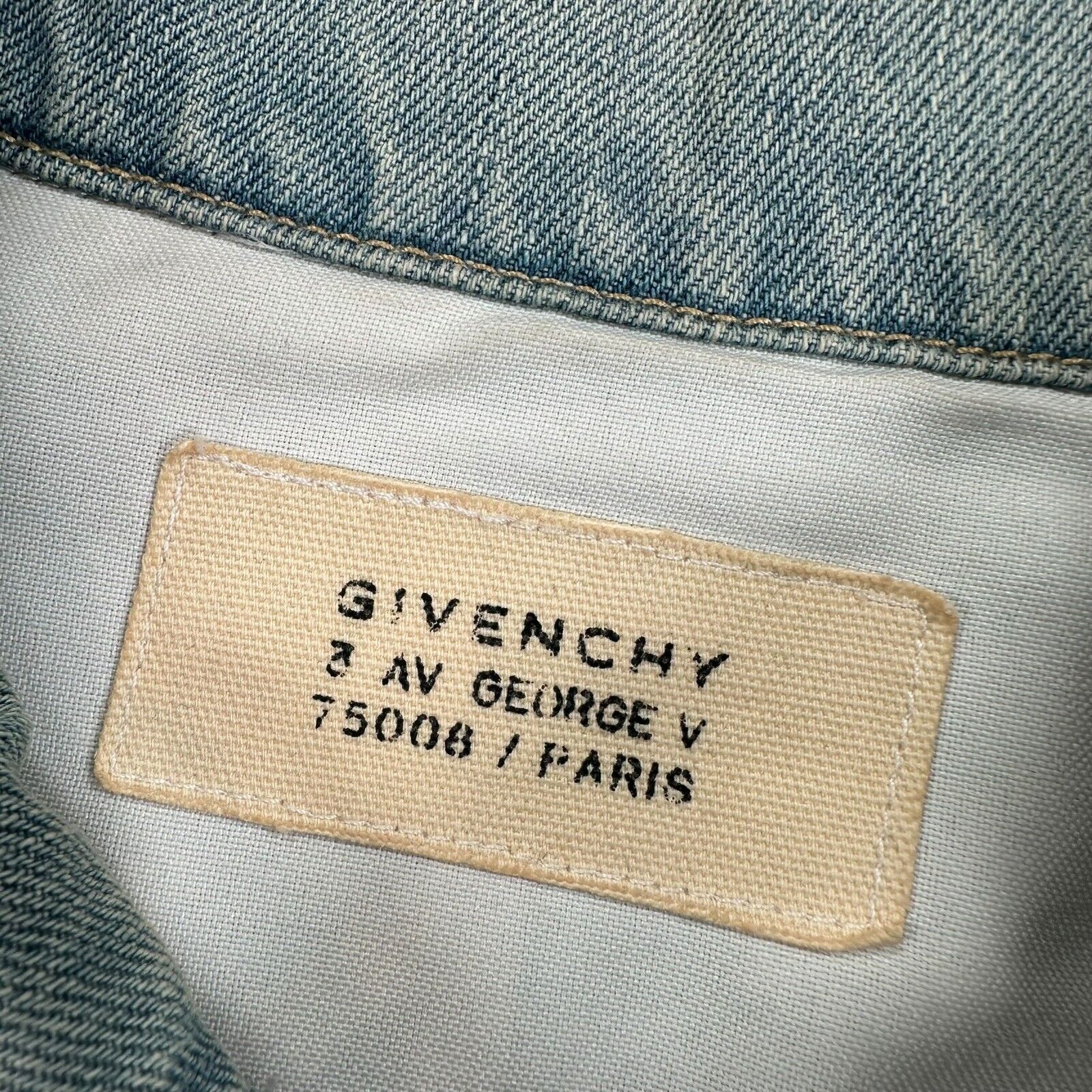 Givenchy Size M Light Blue Denim Jacket Fully Engraved Button Up Washed Out