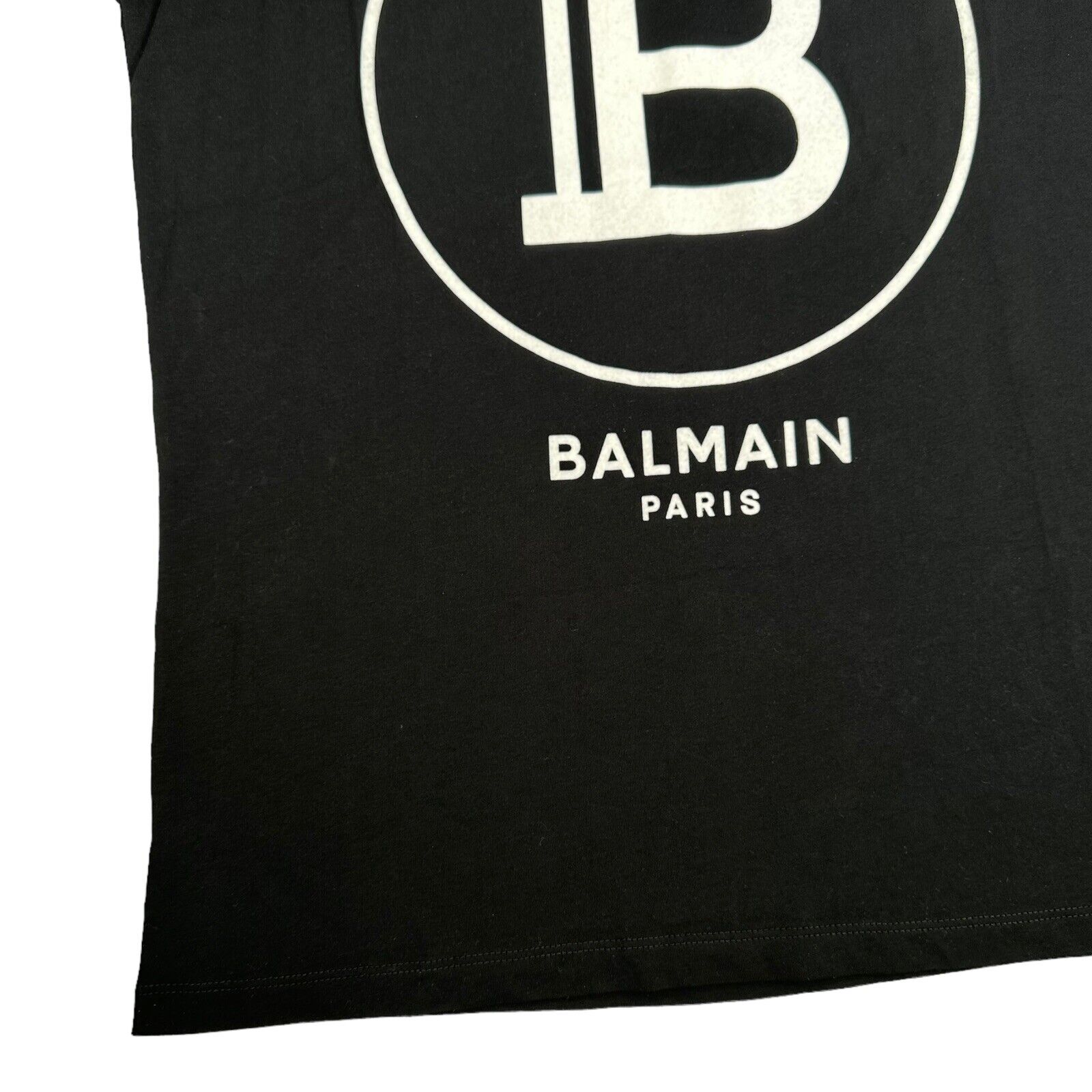 Balmain Size S T-Shirt Black Big B Graphic Print Velvet Logo Tee Cotton