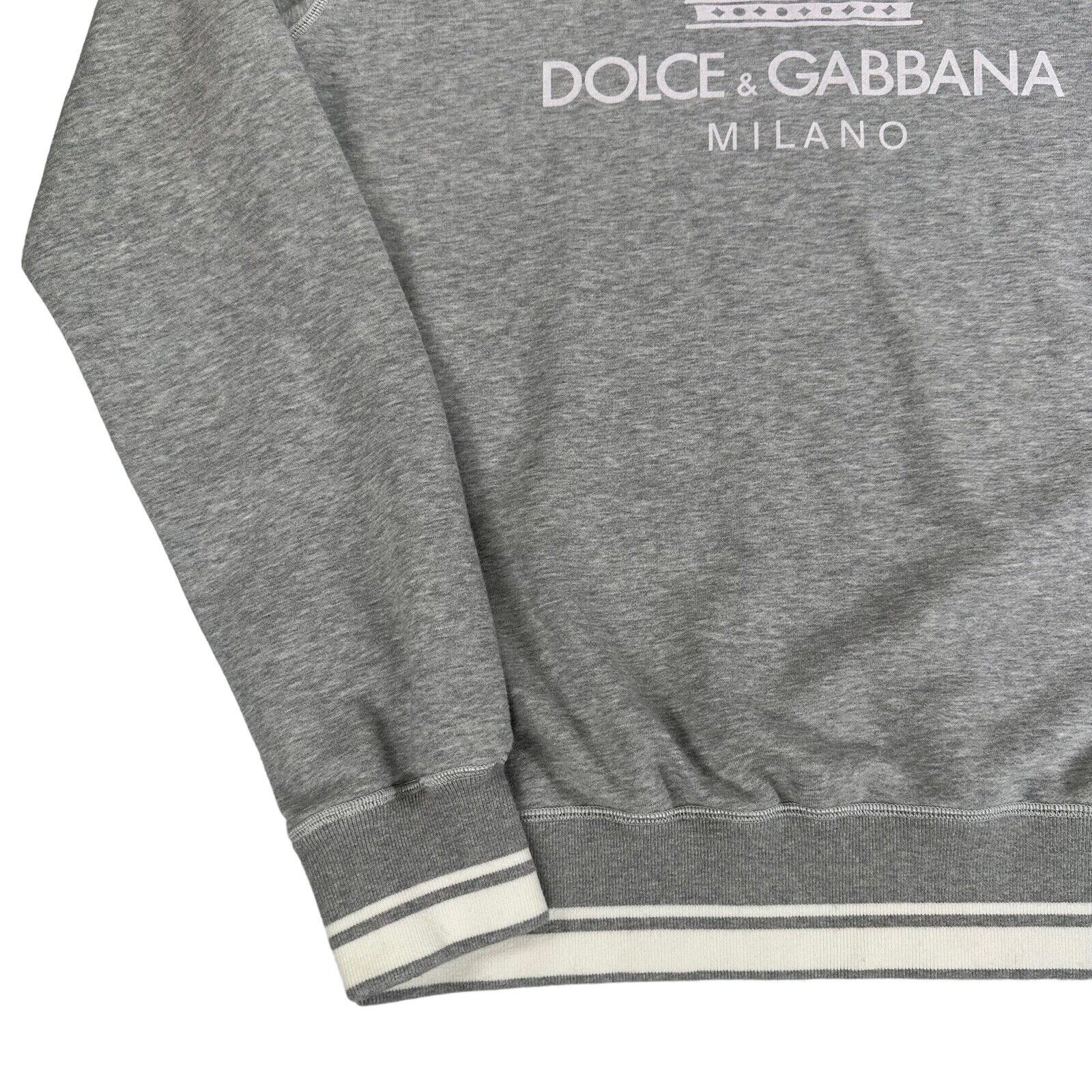 Dolce & Gabbana Size M Sweatshirt Grey Milano Crown Logo Graphic Print Crewneck