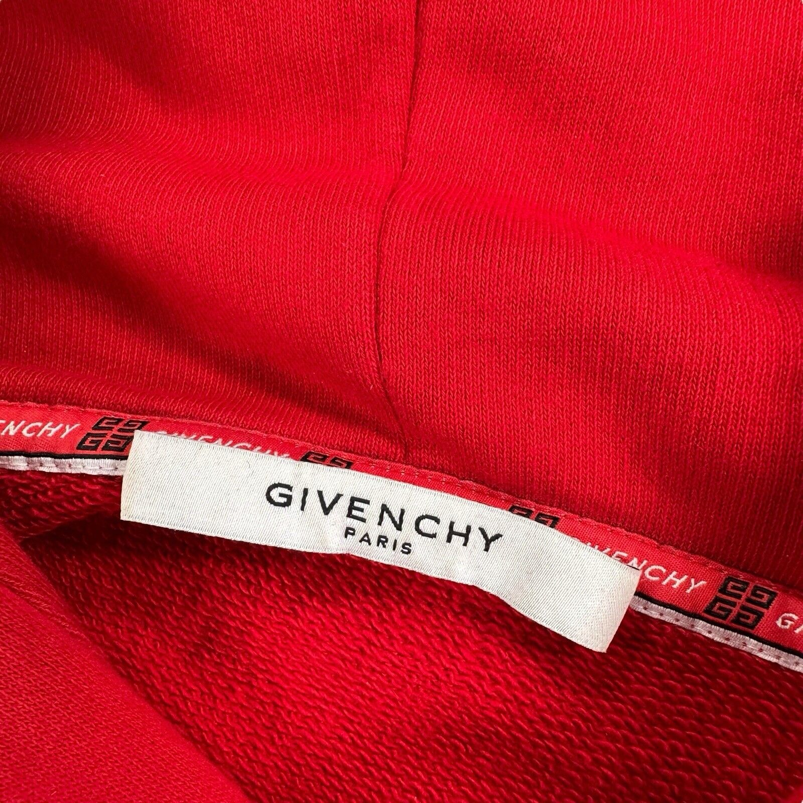 Givenchy Size S Red Oversized Cracked Chest Logo Hoodie No Drawstrings