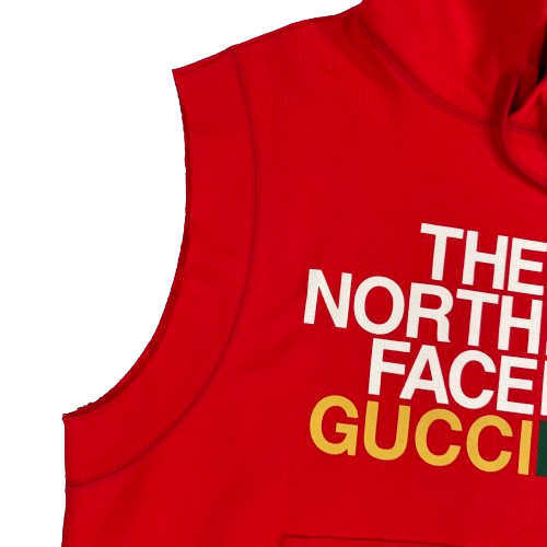 Gucci x The North Face Hoodie Sweatshirt Red Logo Print Cotton Sleeveless