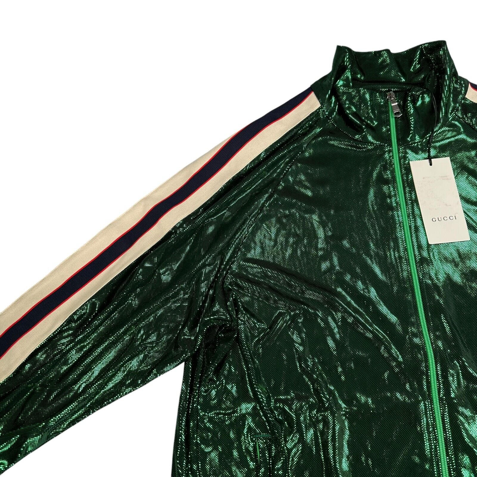 Gucci Size XL Green Track Jacket BNWT Vibrant Netted Zip Up Windbreaker Taped