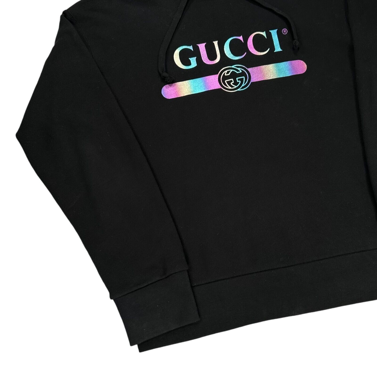 Gucci Size XL Sweatshirt Black Rainbow GG Belt Logo Graphic Print Relaxed Fit