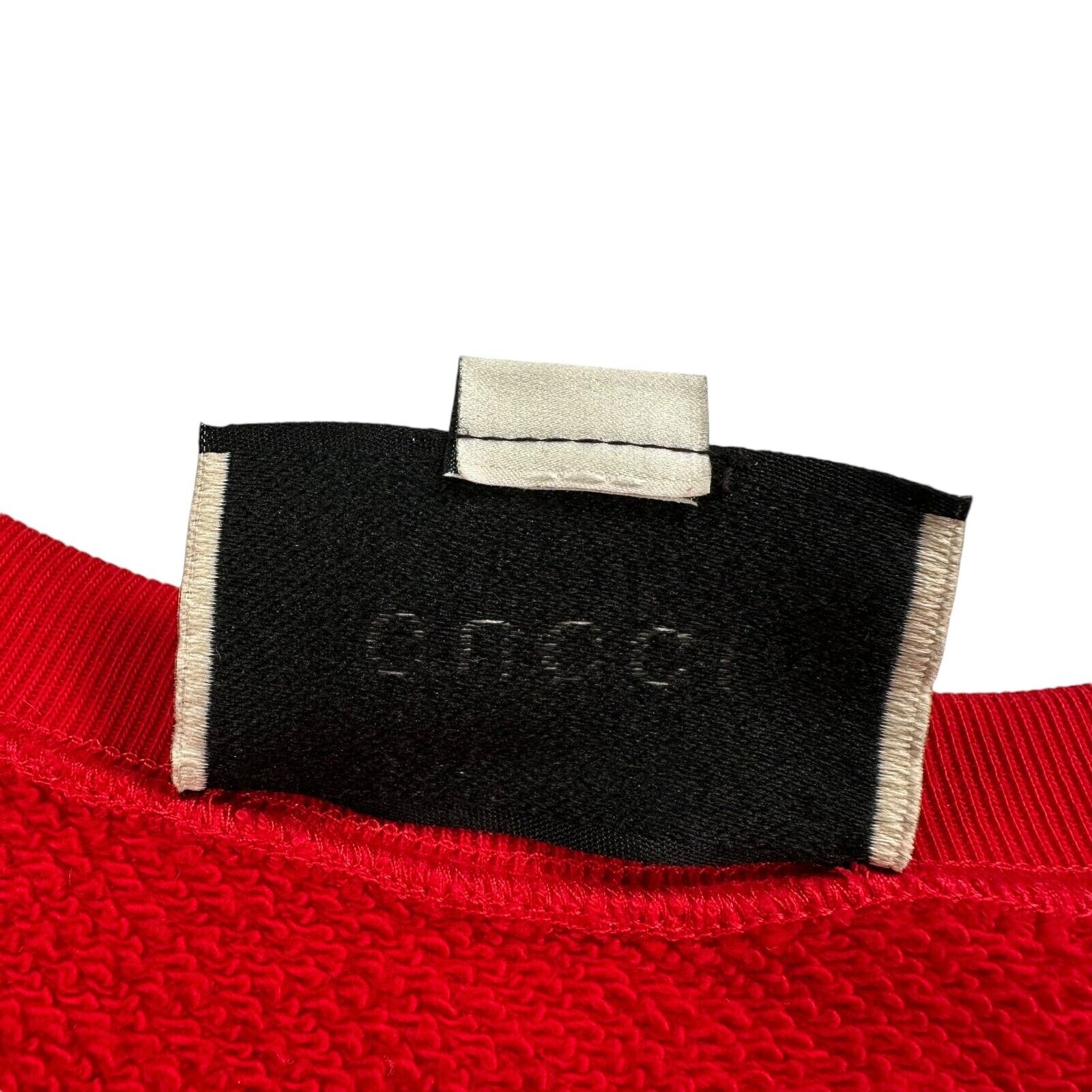 Gucci Size L Red Sweatshirt Leopard Embroidered Logo Belt Graphic Crewneck