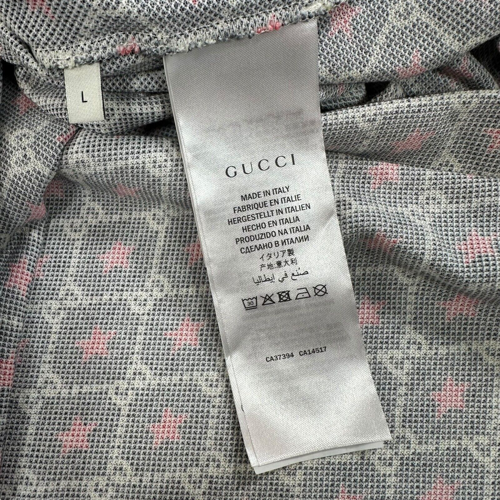 Gucci Size L Polo Shirt Black Interlocking GG Stars Rope All Over Logo Button Up