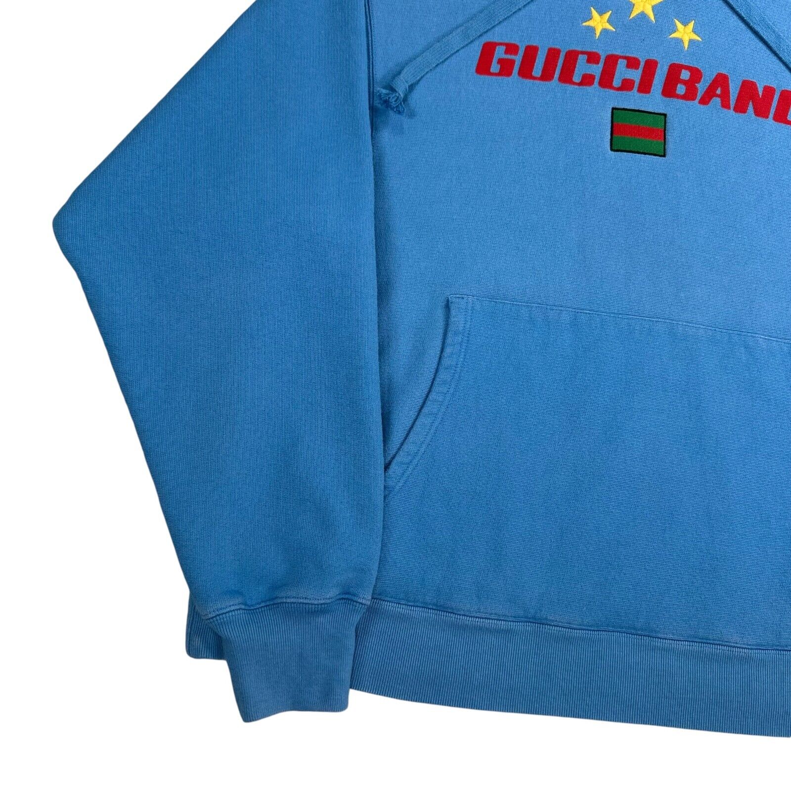 Gucci Size S Sweatshirt Baby Blue Embroidered Gucci Band Stars Logo Drawstring