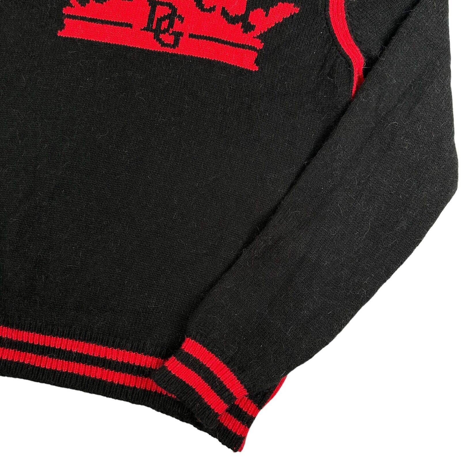 Dolce & Gabbana Size M Wool Jumper Black Red DG King Crown Logo Pullover Sweater