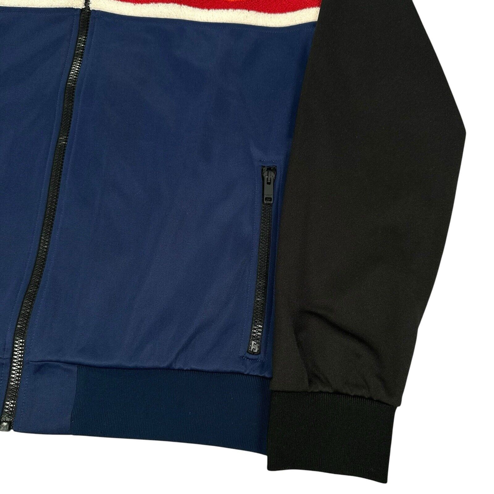 Givenchy Size L Track Jacket Black Blue Upside Down Red Fleece Logo Zip Up Wind