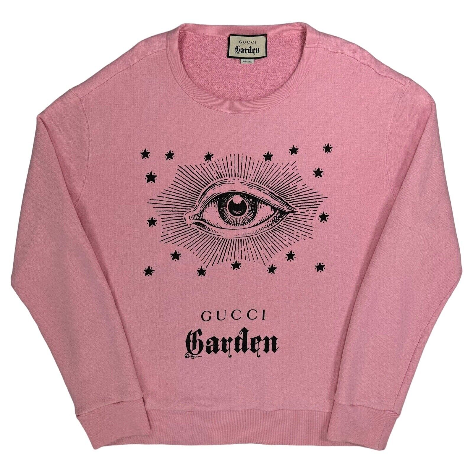 Gucci Size L Sweatshirt Pink Gucci Garden Eye Logo Stars Graphic Print Pullover