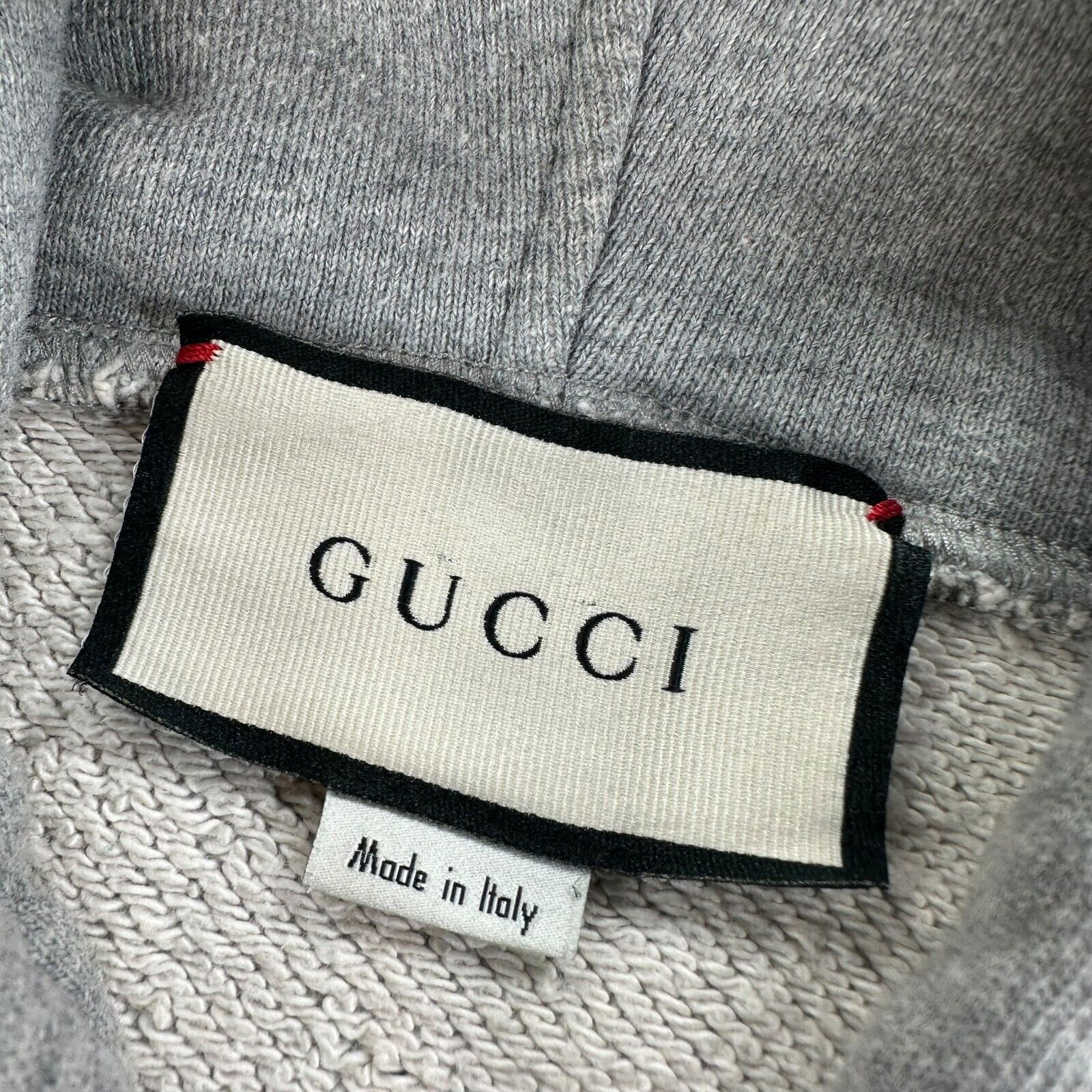 Gucci Size S Sweatshirt Grey Record Disk Logo Blue Graphic Print Drawstring Hood