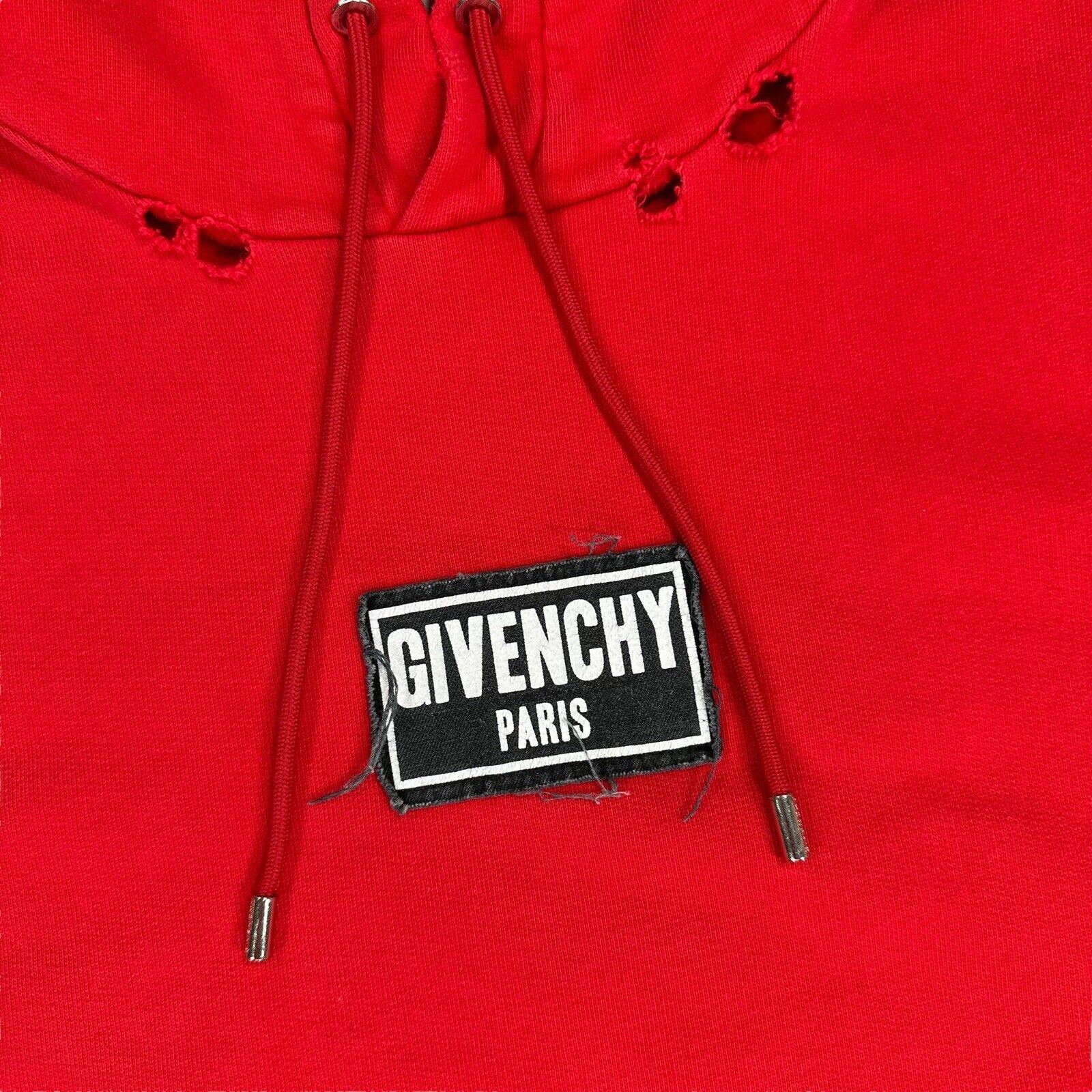 Givenchy Size S Sweatshirt Red Distressed Oversized Smock Box Logo Hoodie