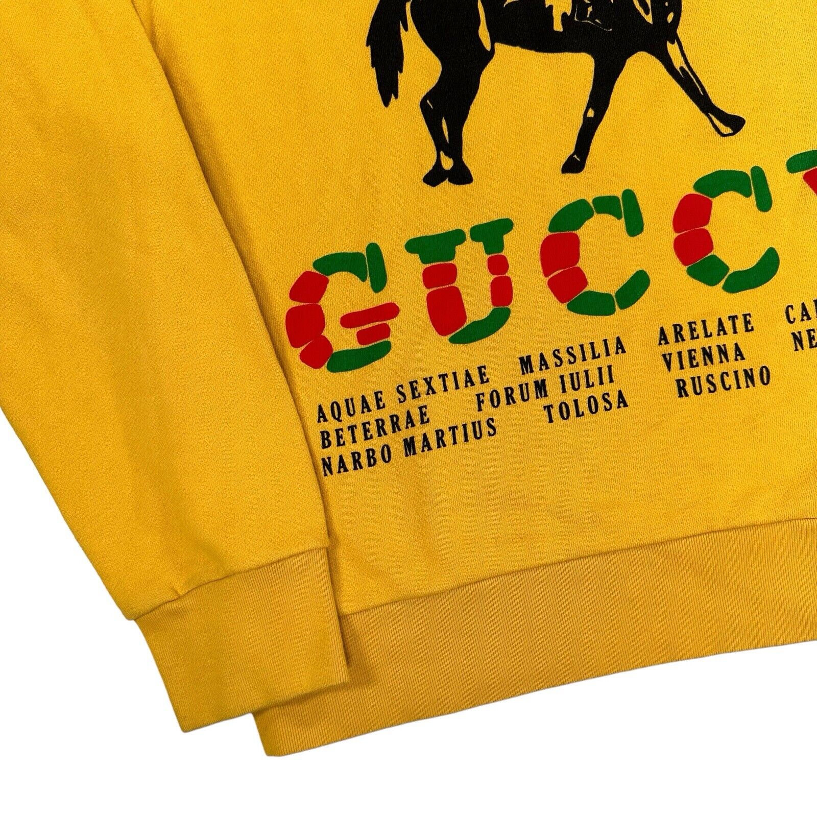 Gucci Size XL Yellow Sweatshirt Unicorn Man G U C C Y Logo Cities Crew