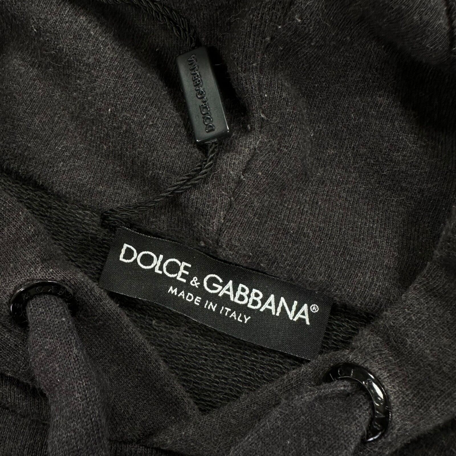 Dolce & Gabbana Size M Sweatshirt Grey on Grey Plaque Logo Heavyweight Ribbed