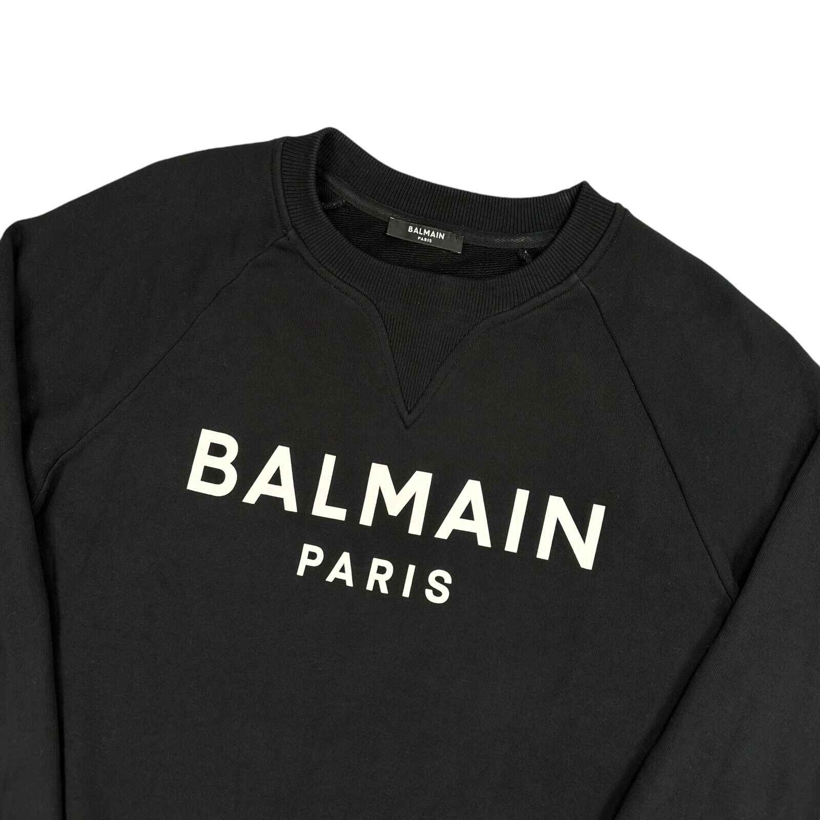 Balmain Sweatshirt Size S Black Graphic Print Block Chest Logo Heavyweight Crew